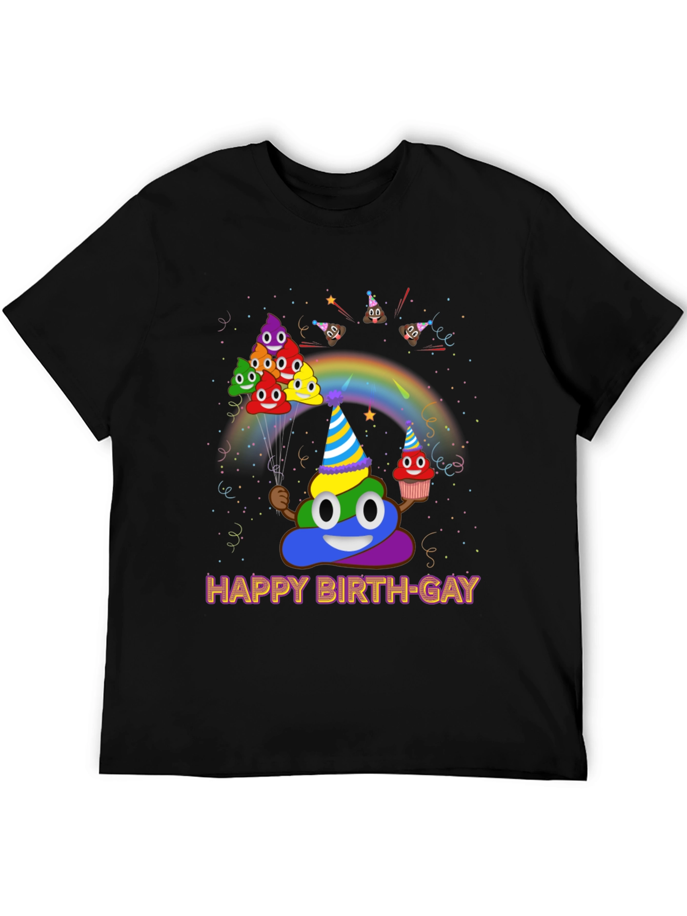 Black Happy Birth-gay T-Shirt Fun Colorful Graphic Tee view 5