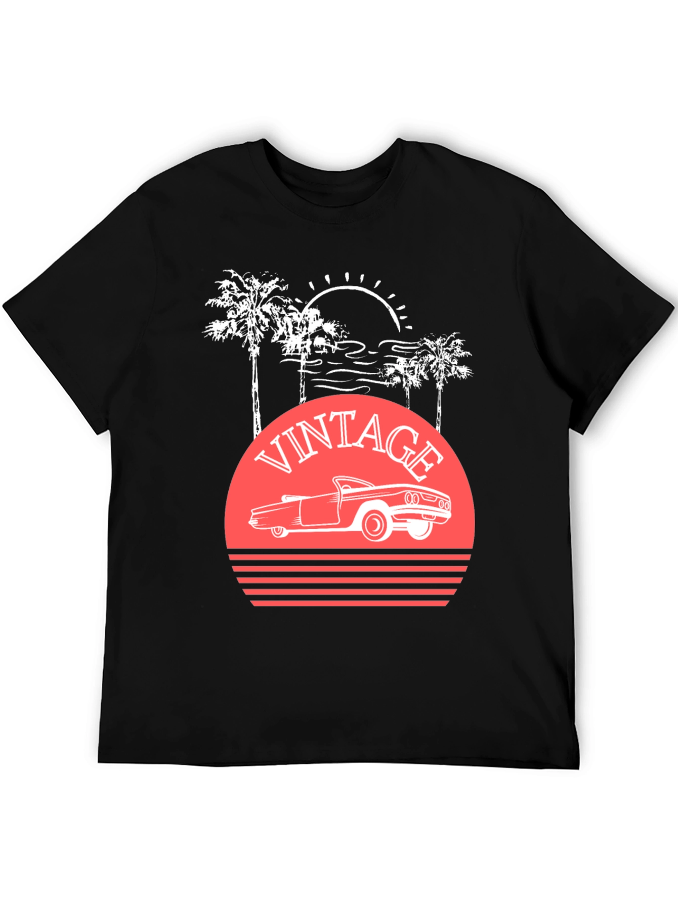 Black Vintage Car Sunset T-Shirt view 5