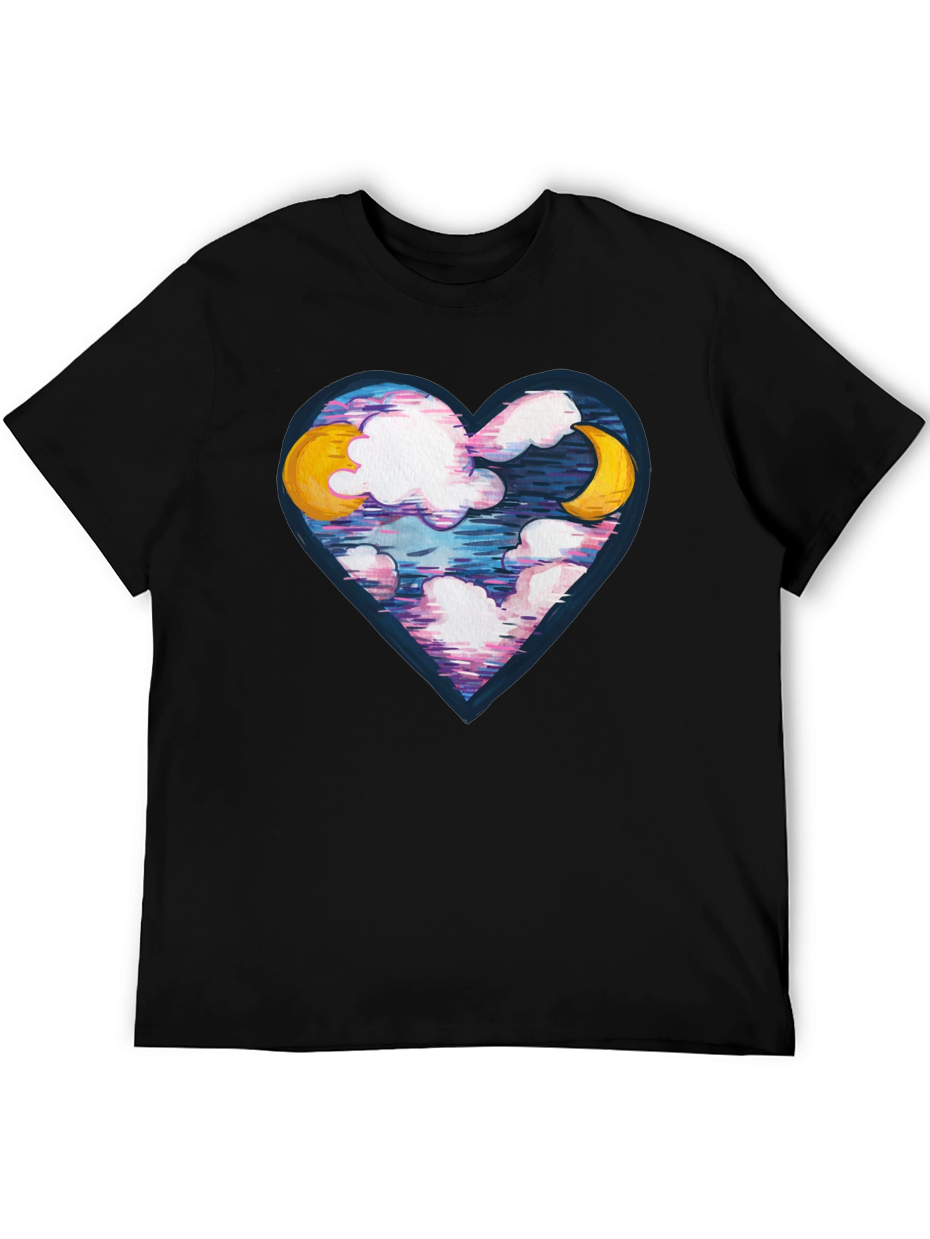 Black Moon and Clouds Heart Graphic Tee - Black view 5
