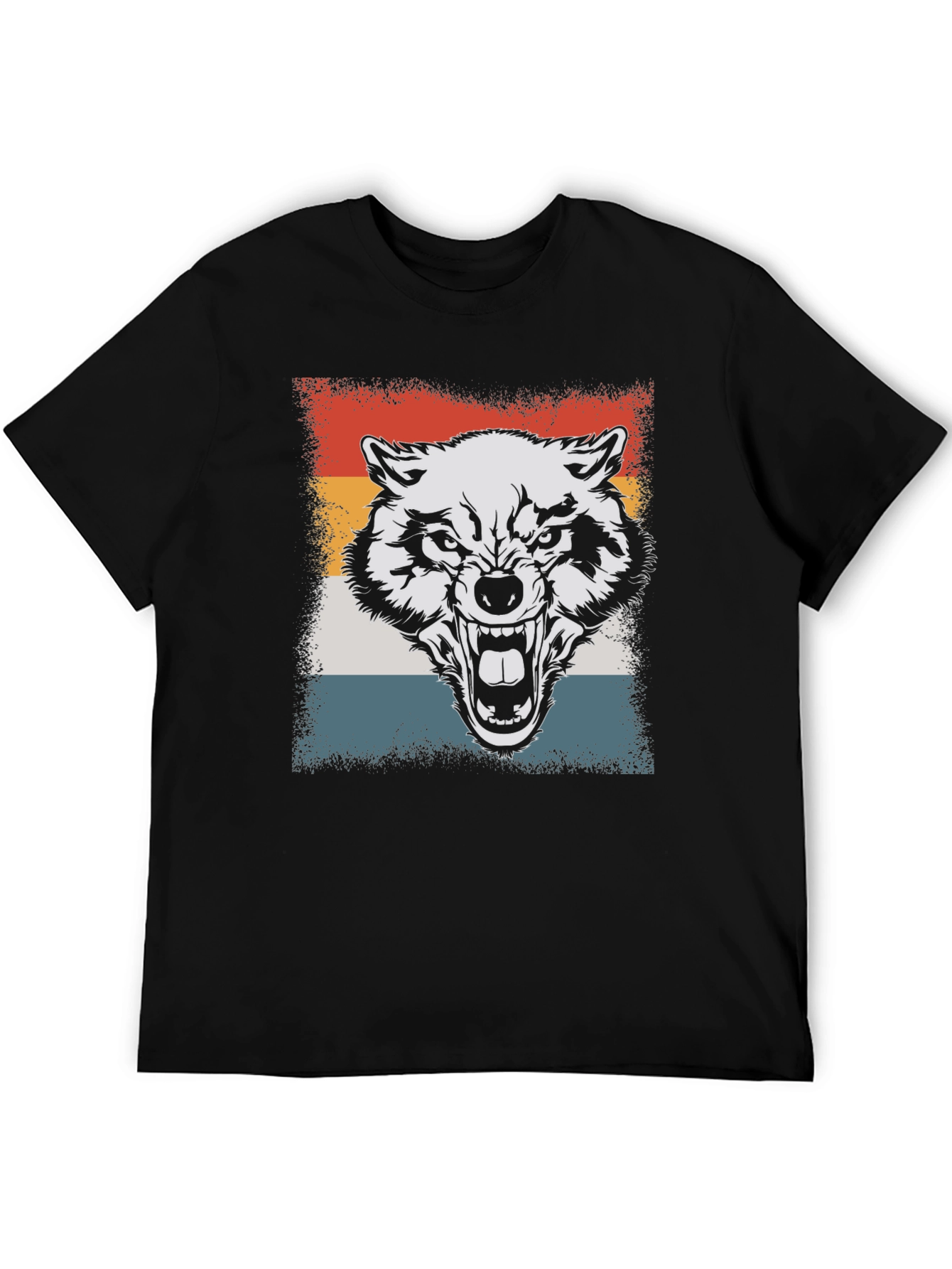 Black Retro Wolf Graphic Tee - Black T-Shirt view 5