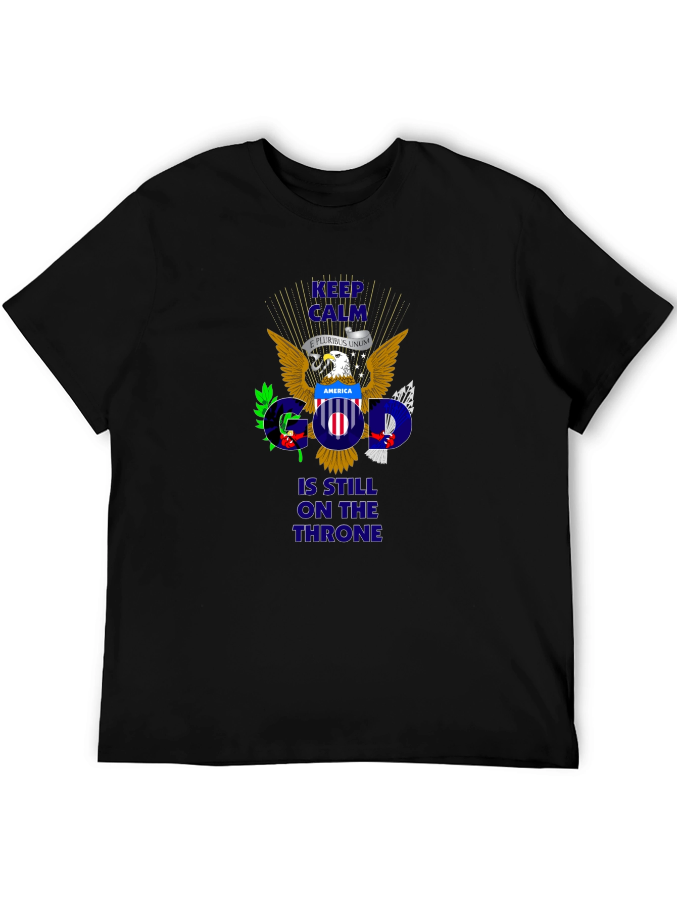 Black Keep Calm God On Throne Patriotic T-Shirt view 5