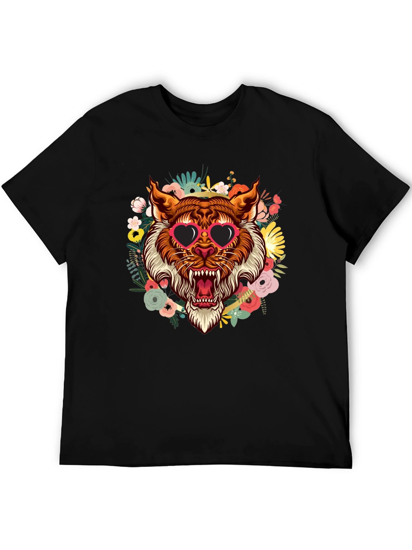 Black Floral Tiger Graphic Tee - Black T-Shirt view 5