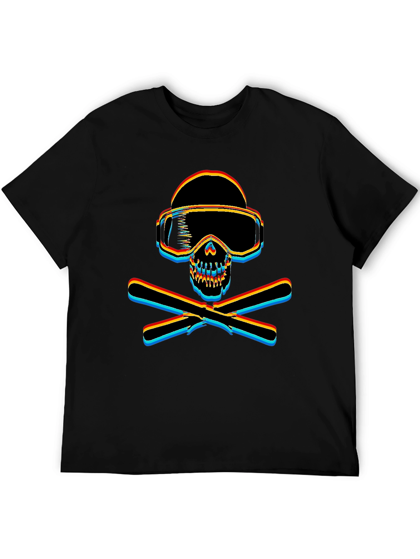 Black Ski Skull Graphic Tee - Black Cotton T-Shirt view 5