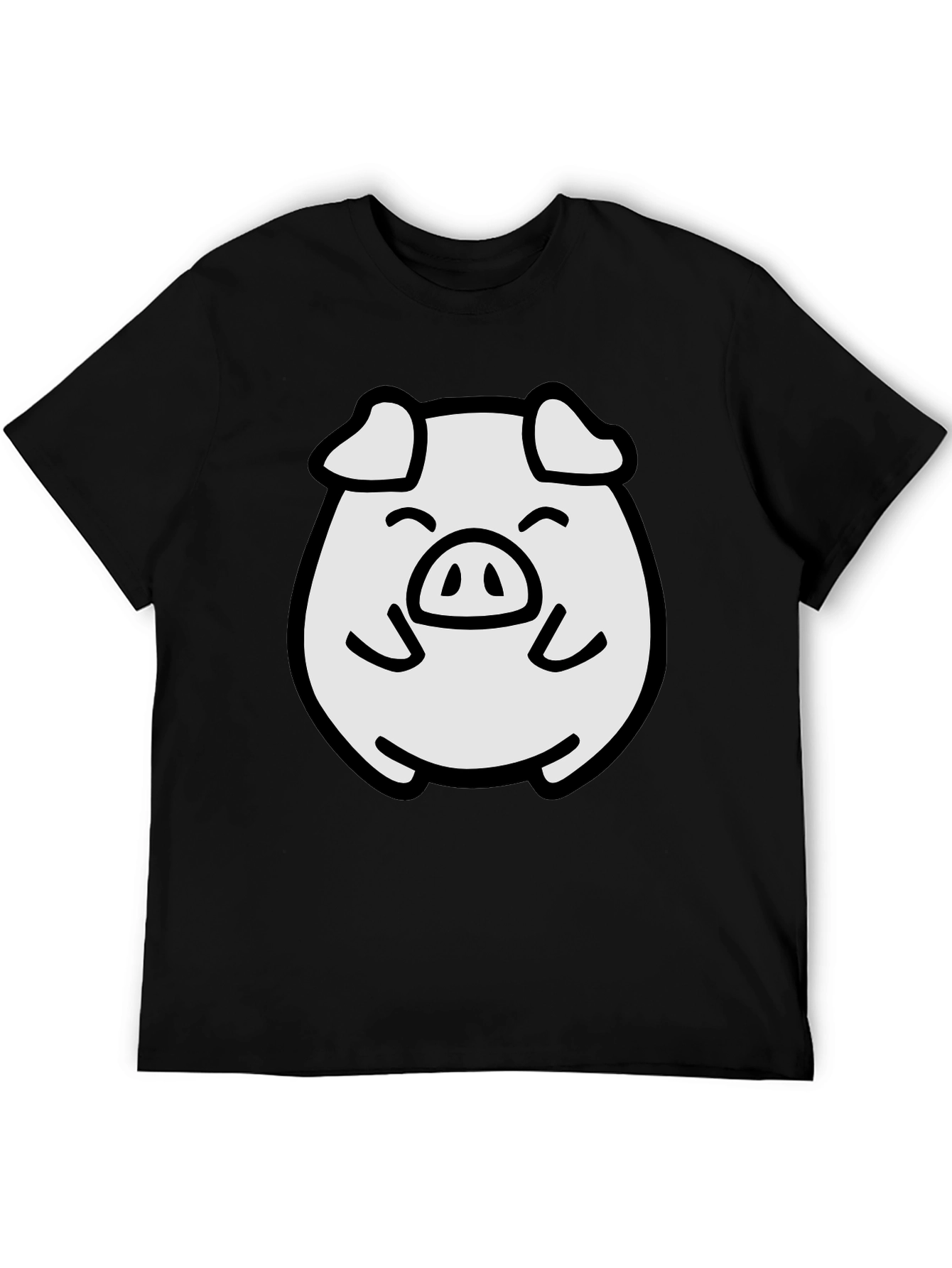 Black Cute Pig Graphic Tee - Black Cotton Blend Comfort view 5