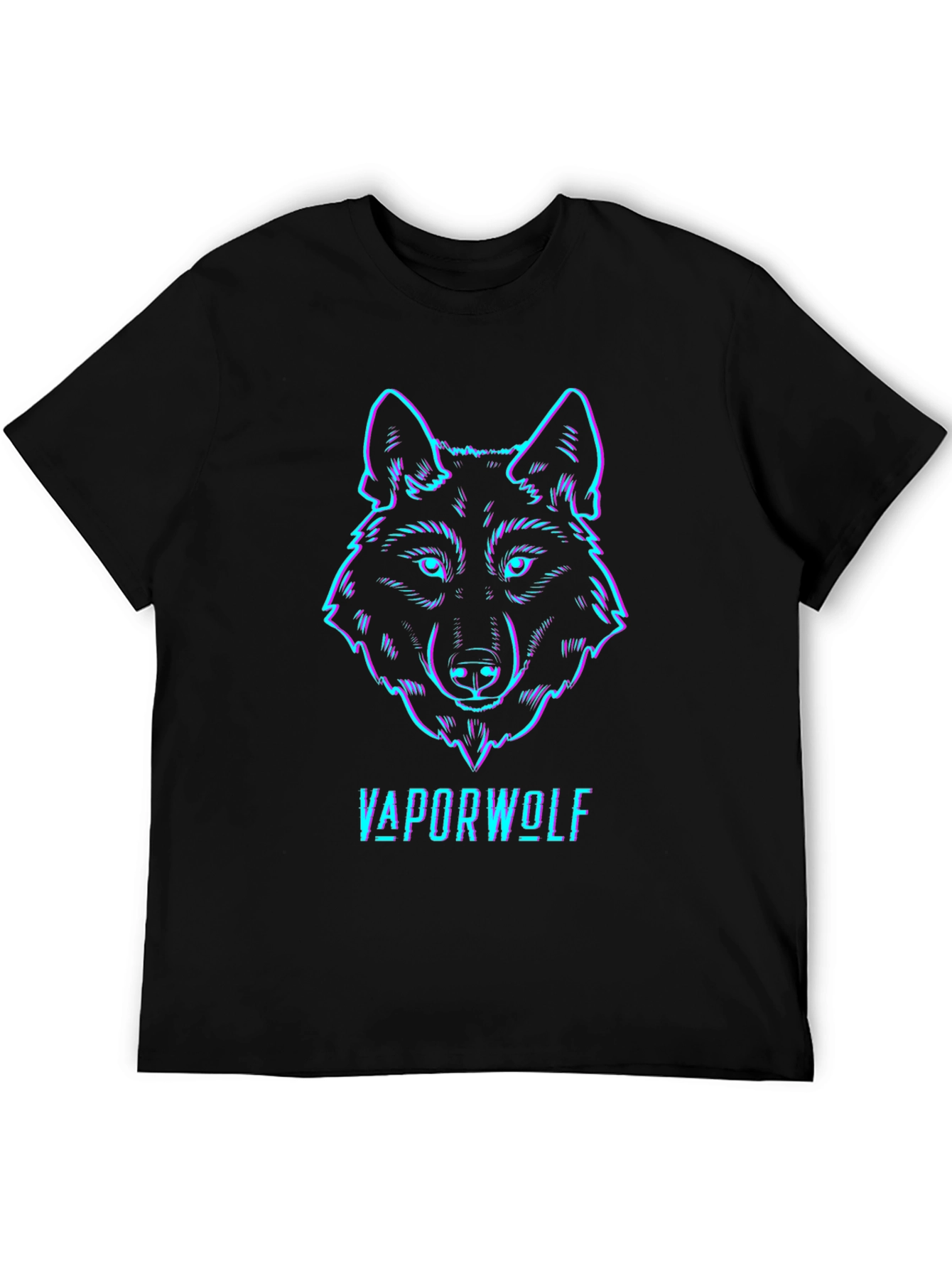 Black Vaporwave Wolf Graphic Tee - Black Cotton T-Shirt view 5