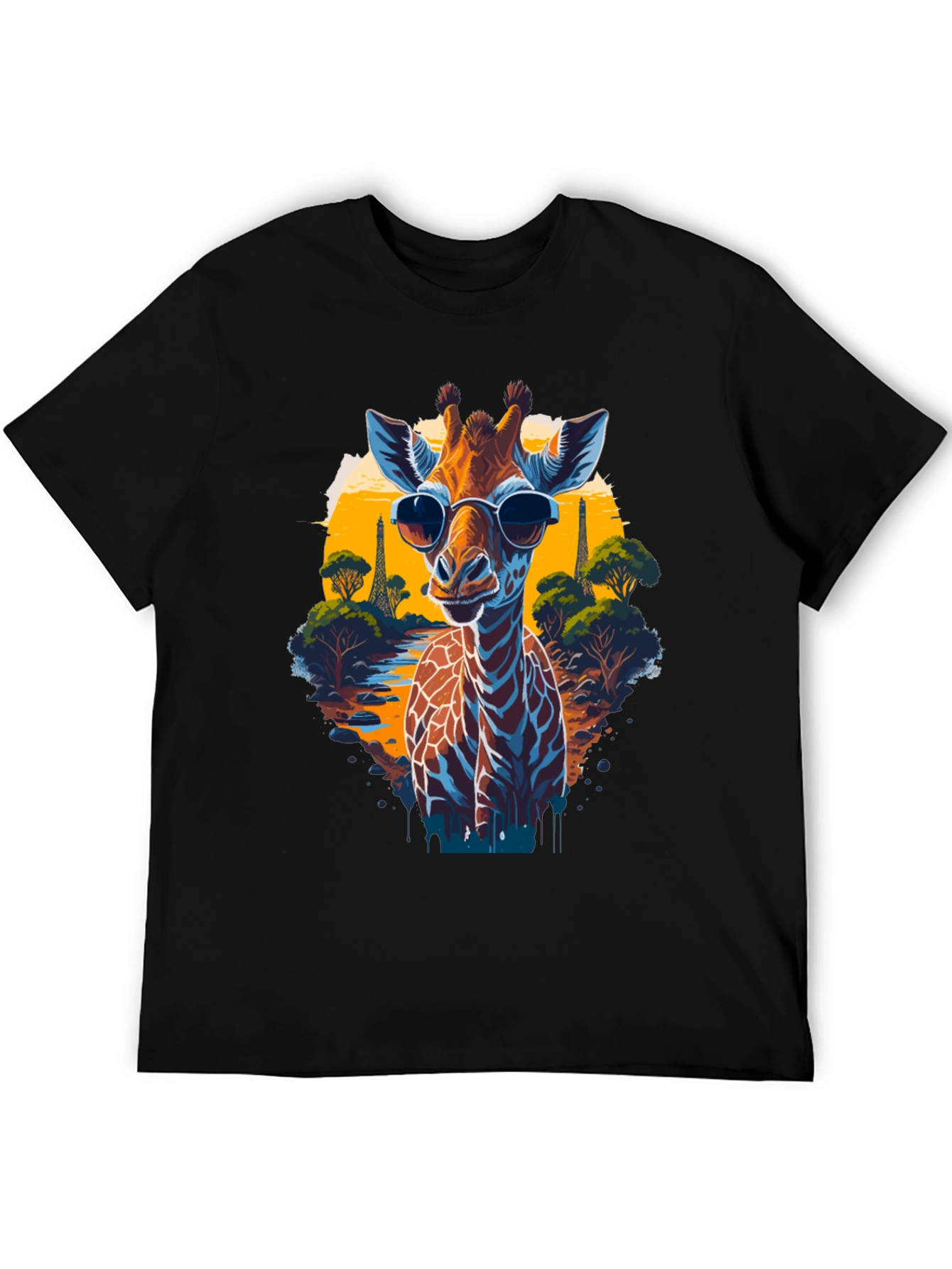 Black Cool Giraffe in Shades Graphic T-Shirt view 5