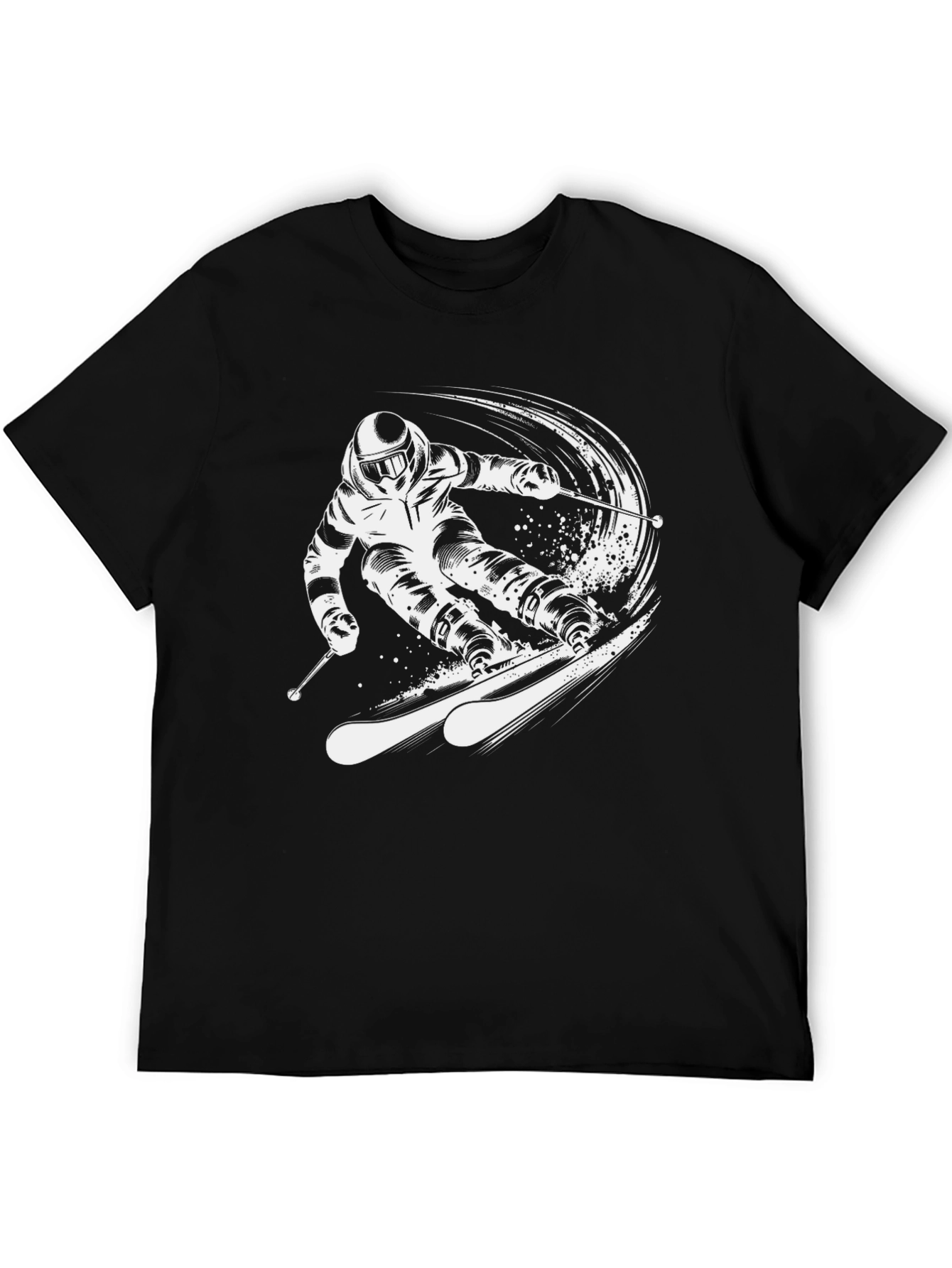 Black Skiing Graphic Tee - Black Cotton T-Shirt view 5