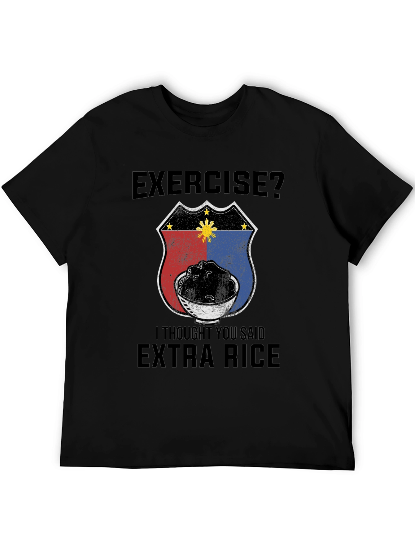 Black Exercise? Extra Rice T-Shirt - Filipino Foodie Tee view 5