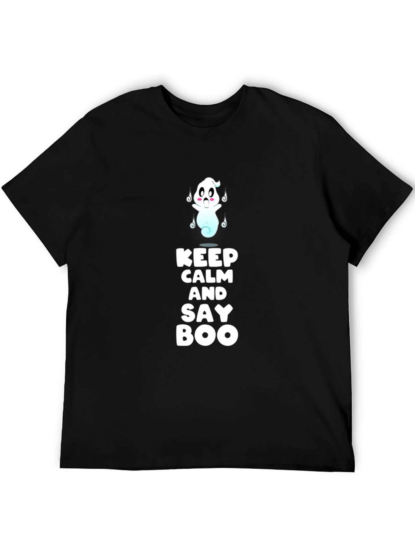Black Keep Calm and Say Boo Ghost Graphic Tee view 5