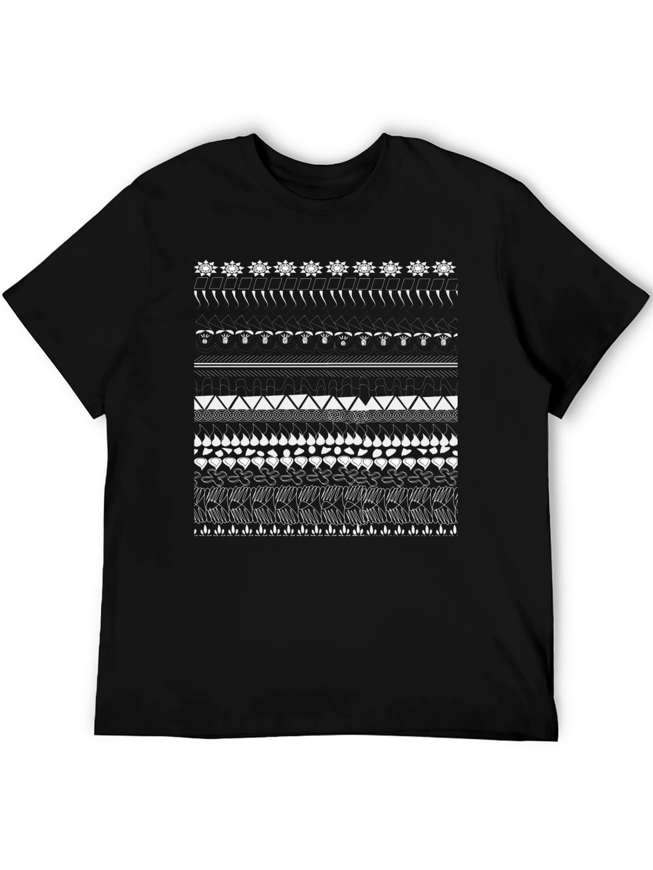 Black Geometric Pattern Black T-Shirt view 5
