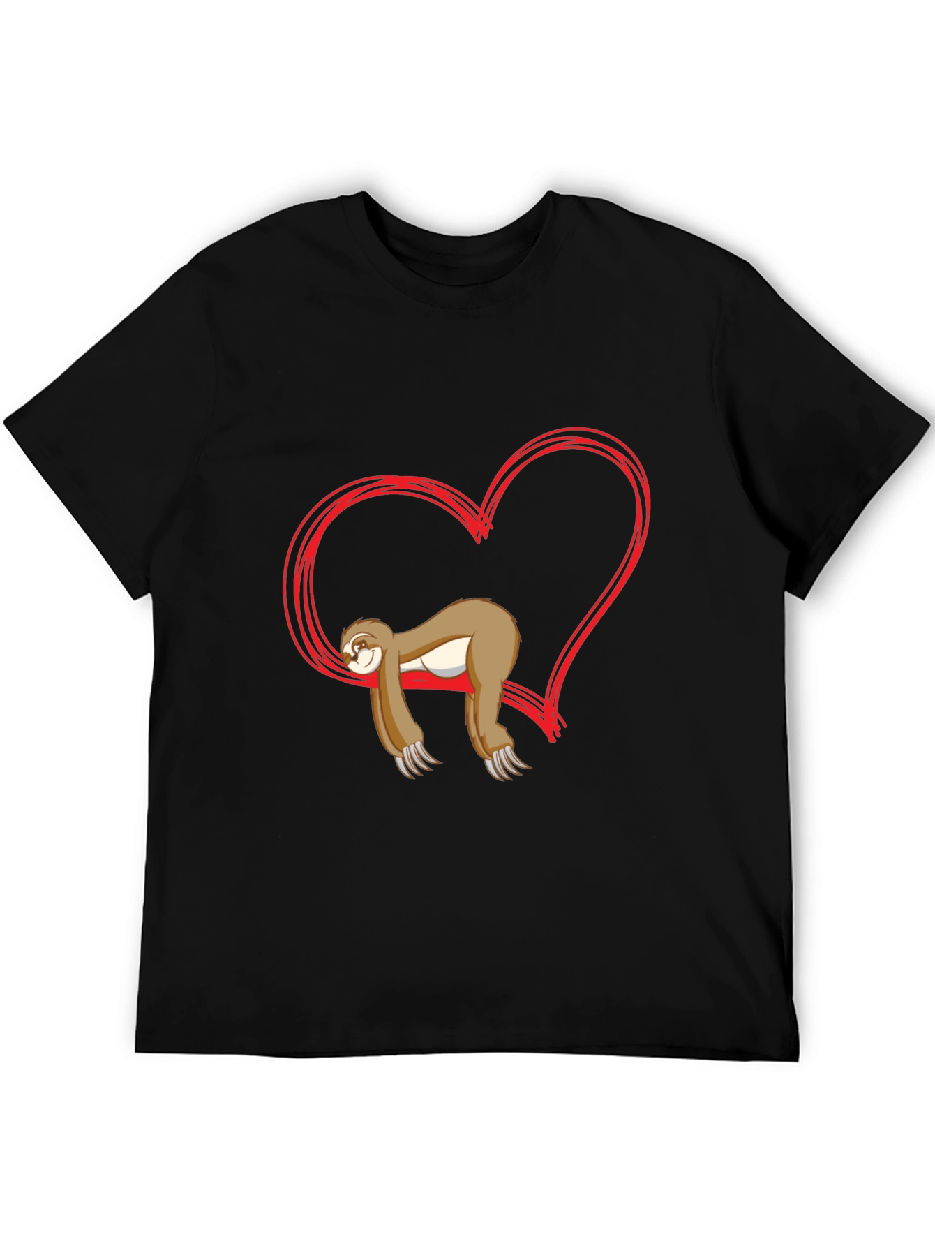 Black Sloth Heart Graphic Tee - Relaxed Fit Cotton T-Shirt view 5
