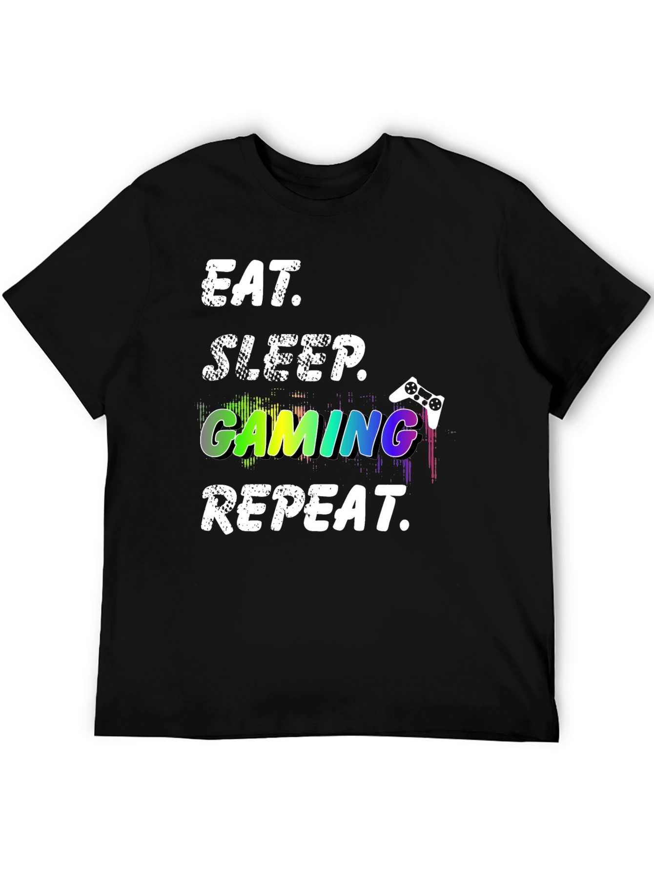 Black Eat Sleep Gaming Repeat Black T-Shirt view 5