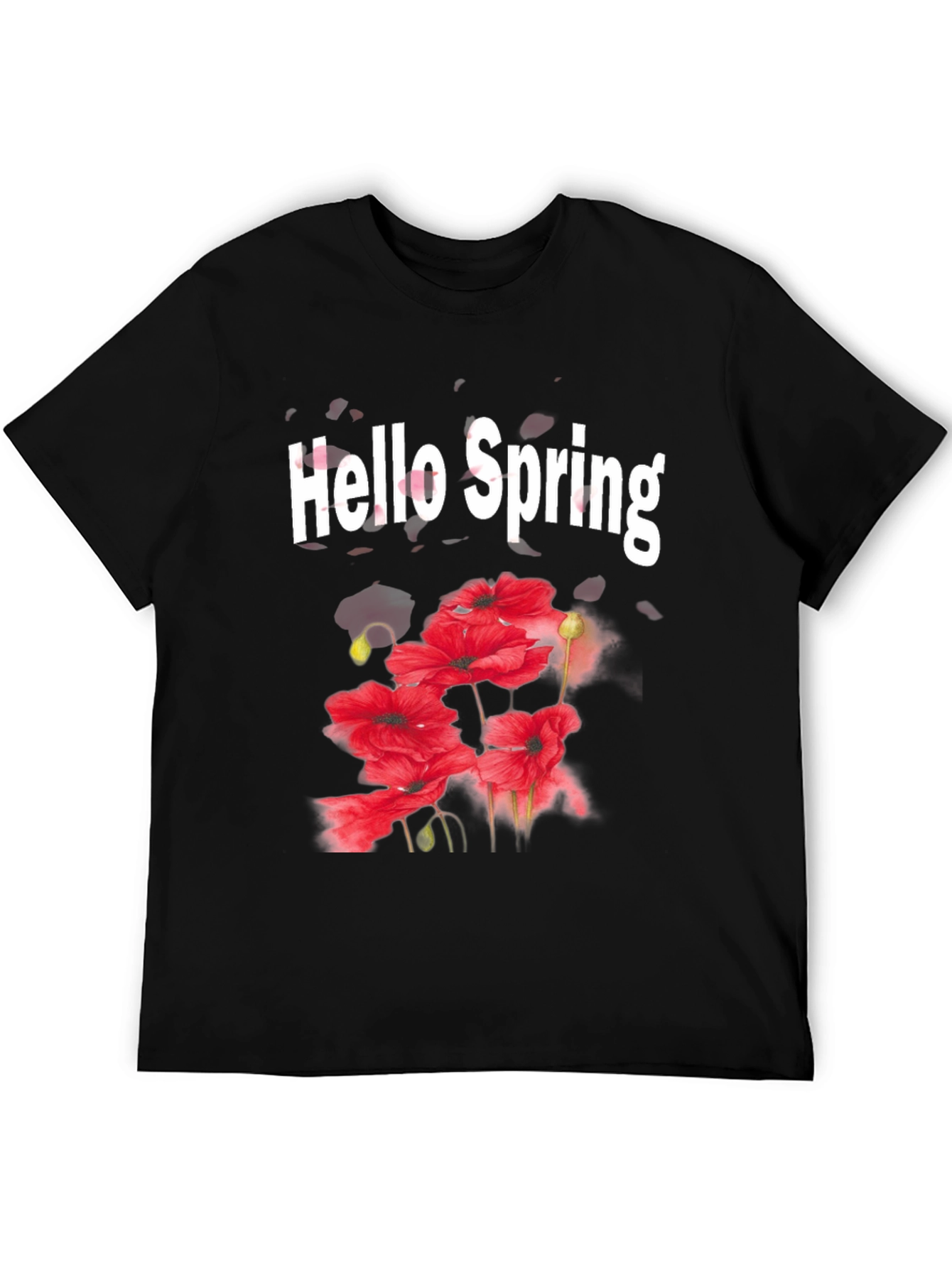 Black Hello Spring T-Shirt - Floral Design Black Tee view 5