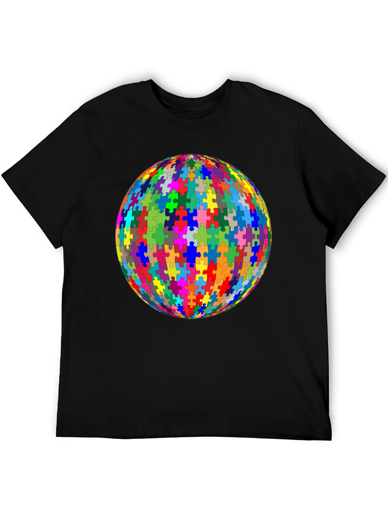 Black Puzzle Piece Sphere Graphic Tee - Black Cotton Casual Shirt view 5