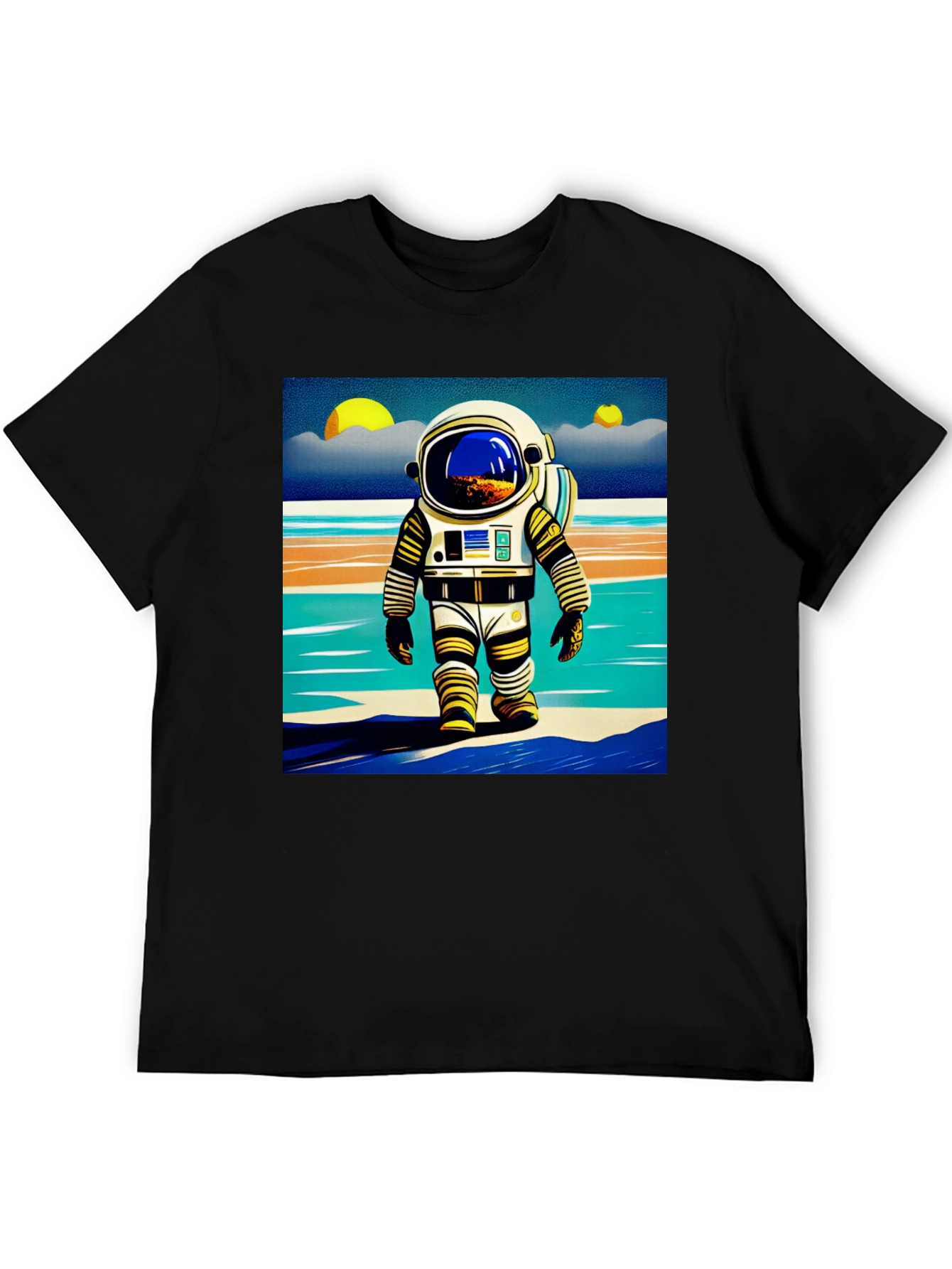 Black Astronaut Beach T-Shirt - Retro Space Adventure Tee view 5