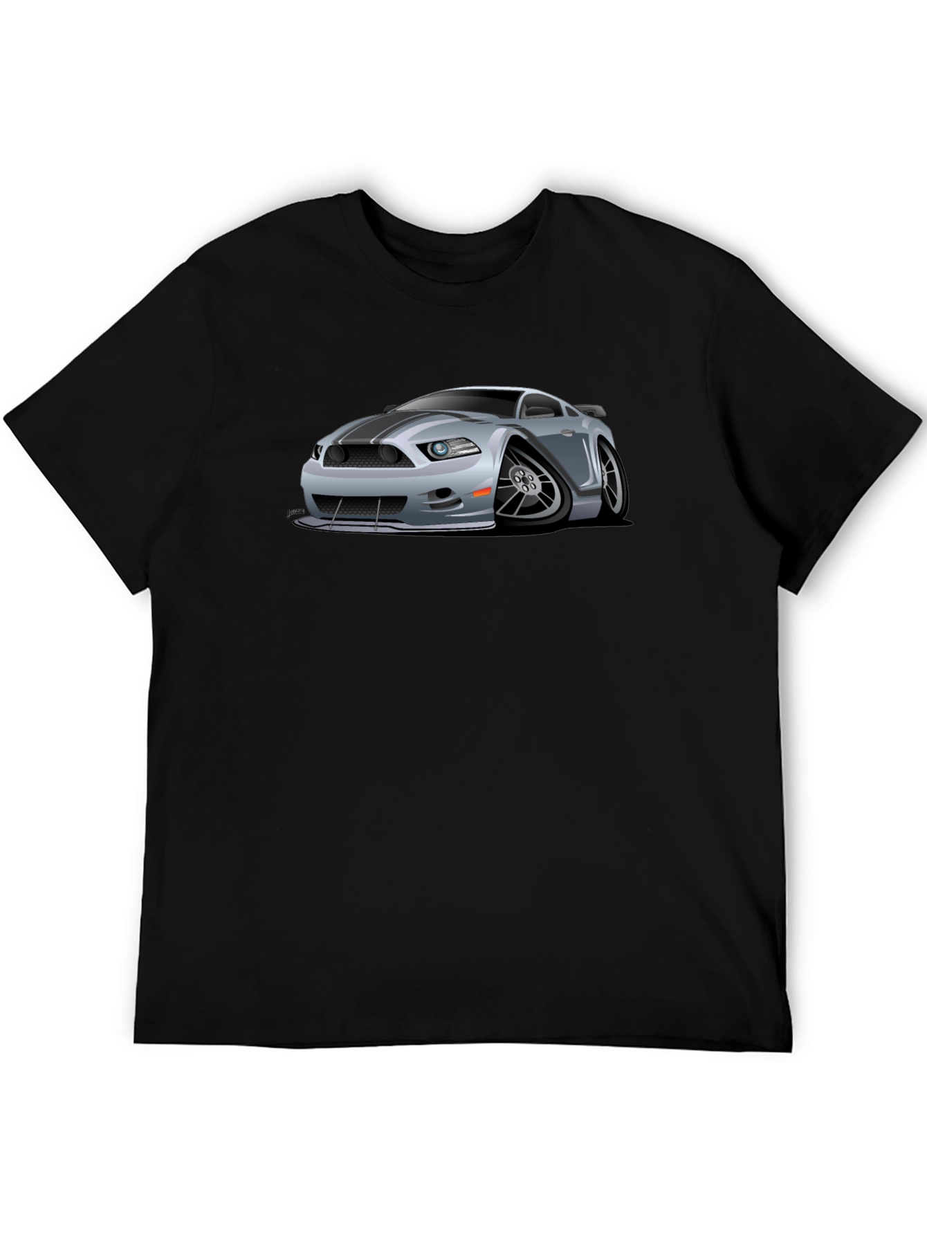 Black Car Cartoon Graphic Print Black T-Shirt view 5