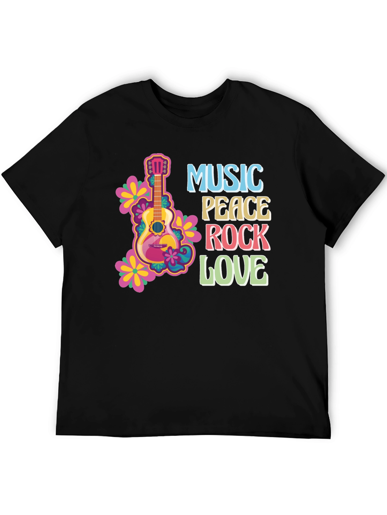 Black Music Peace Rock Love Graphic T-Shirt view 5