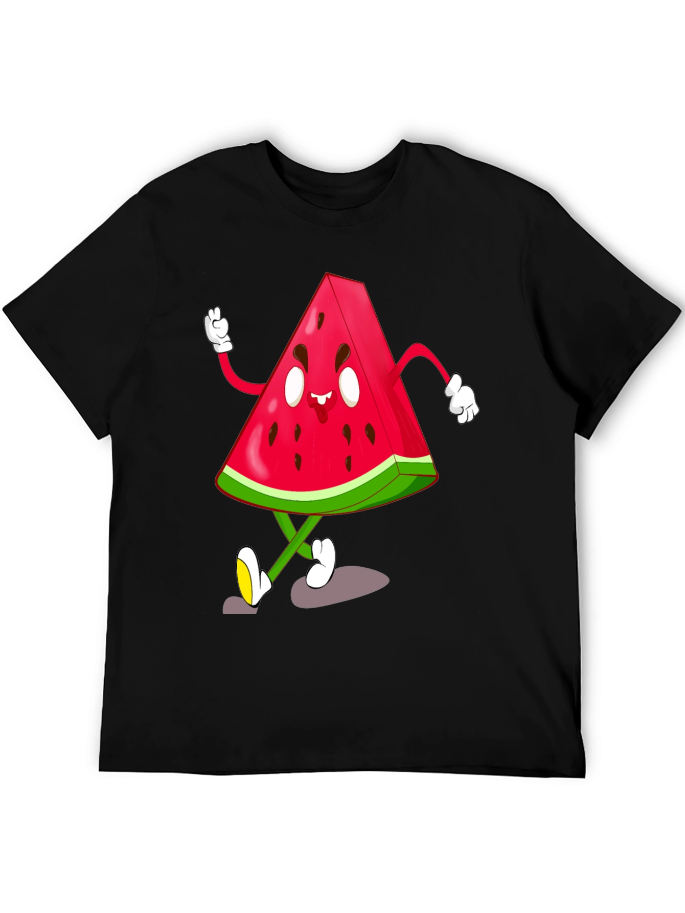 Black Watermelon Cartoon Graphic Black T-Shirt view 5