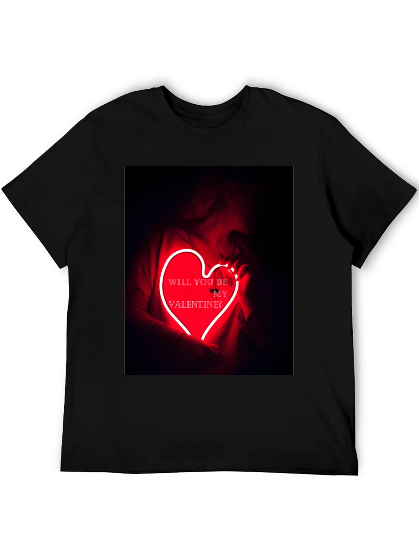Black Valentine's Day Graphic Tee - Neon Heart T-Shirt view 5