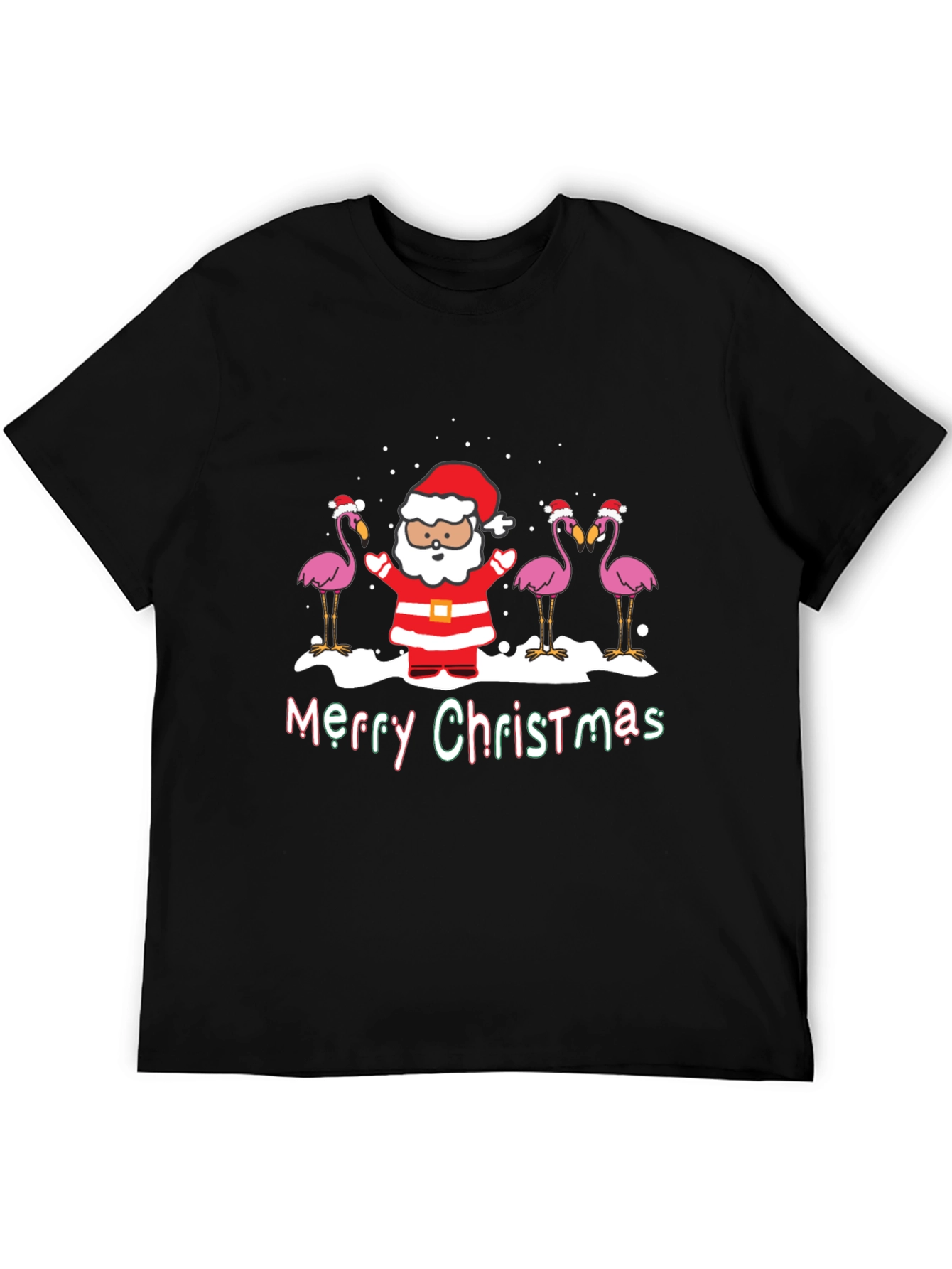 Black Merry Christmas Flamingo Santa Graphic Tee view 5