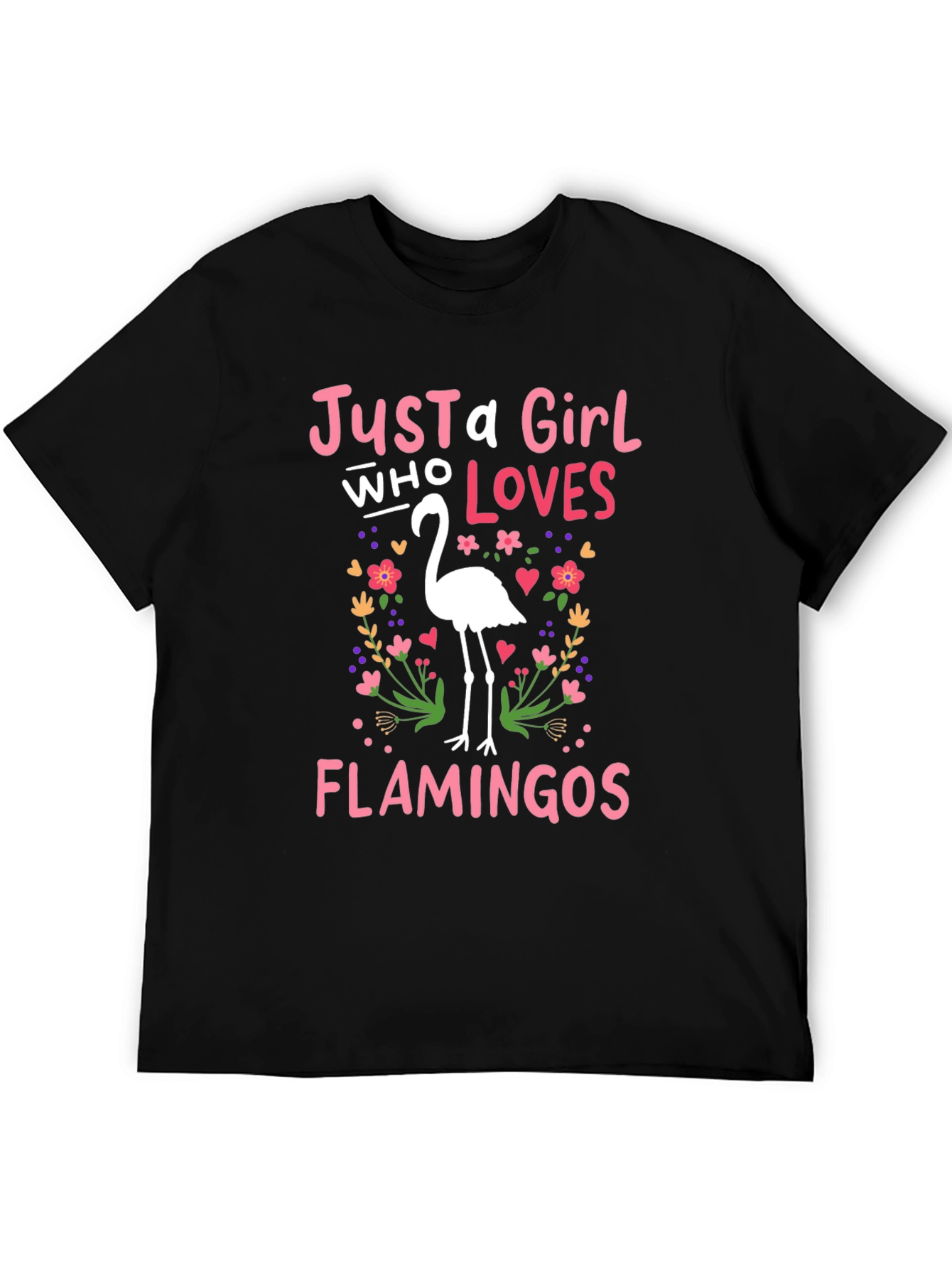 Black Just a Girl Who Loves Flamingos T-Shirt view 5