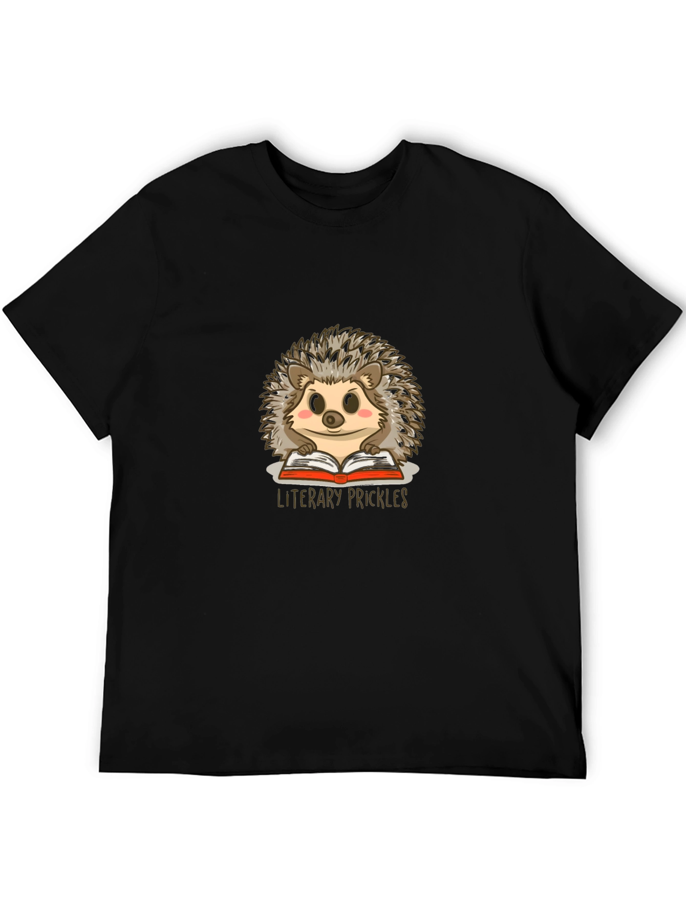 Black Literary Prickles T-Shirt - Hedgehog Book Lover Tee view 5