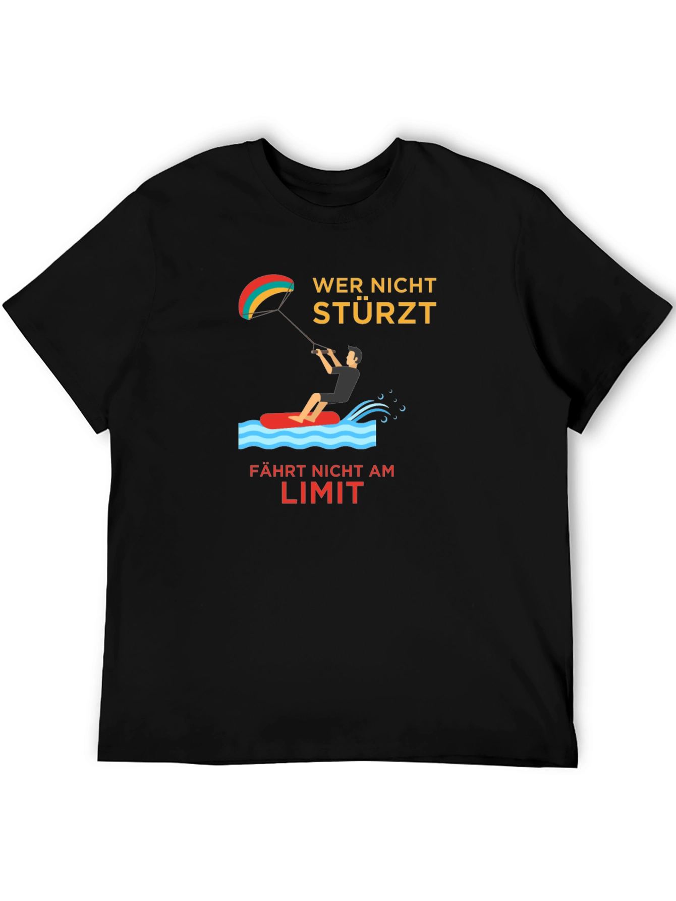 Black Kitesurfing Tee -  Wer Nicht Stürzt Design view 5