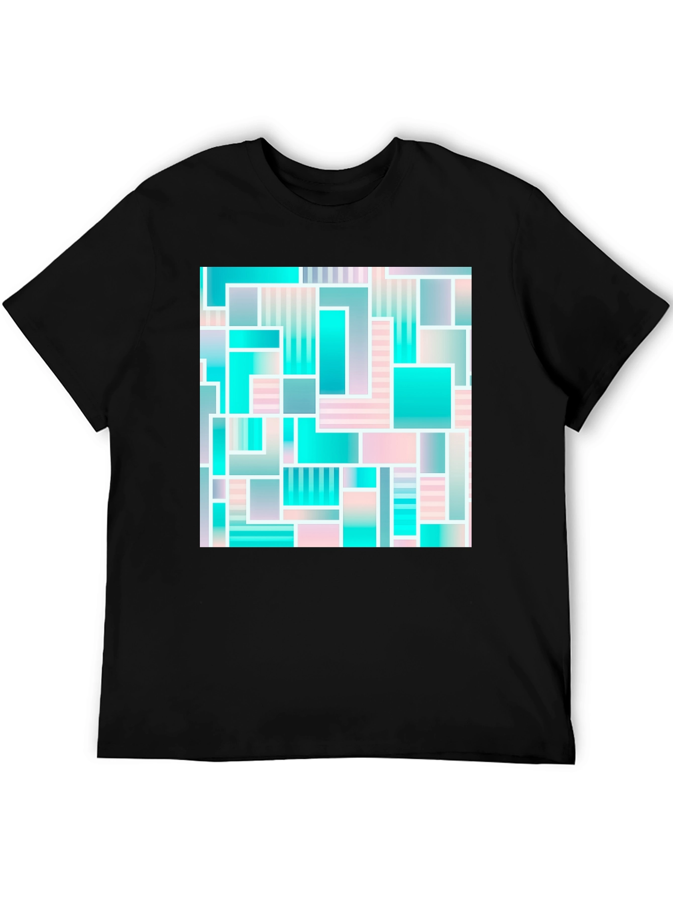 Black Geometric Abstract Teal & Pink T-Shirt view 5