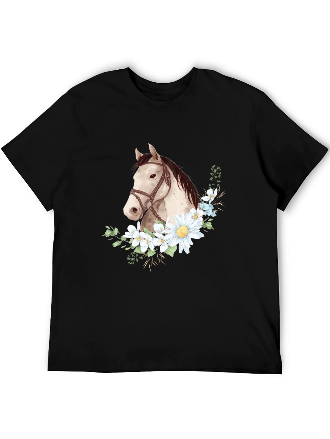 Black Horse & Floral Graphic Tee - Black view 5