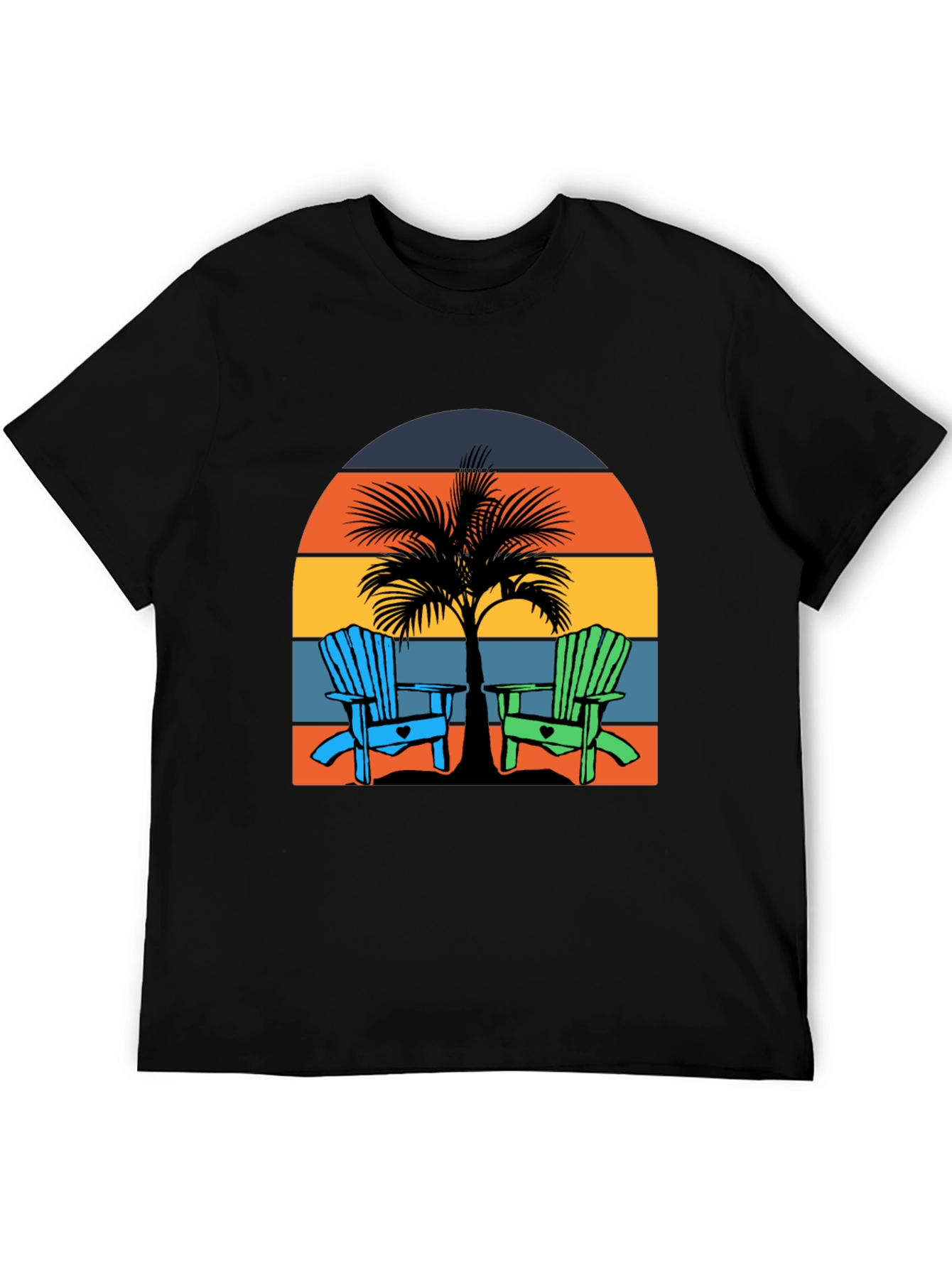 Black Beach Chair Palm Tree Graphic Tee - Coastal Vibes! view 5