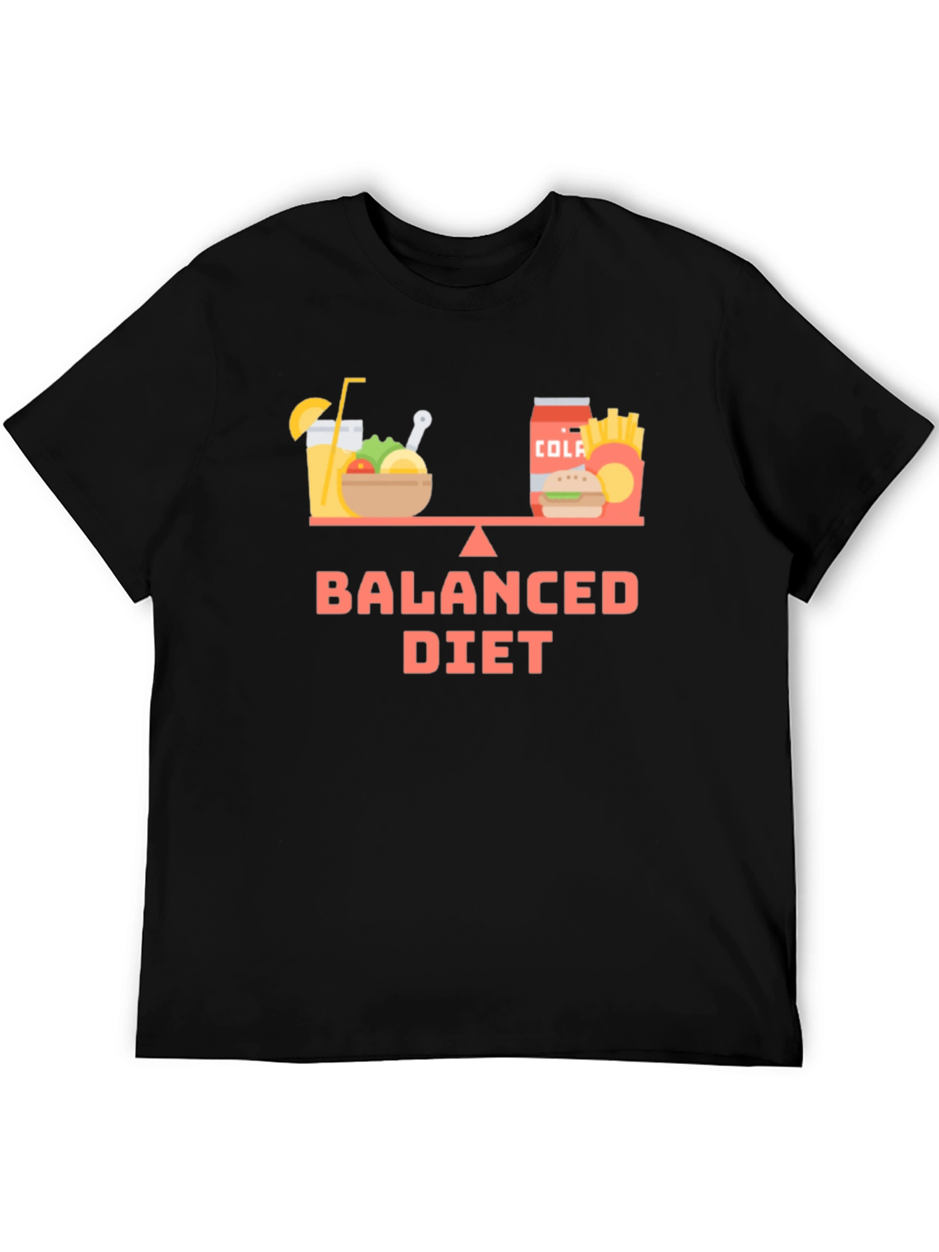 Black Balanced Diet T-Shirt - Funny Foodie Tee view 5