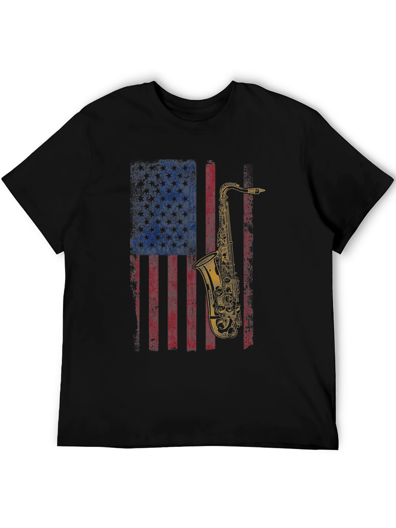Black Saxophone American Flag Graphic T-Shirt view 5