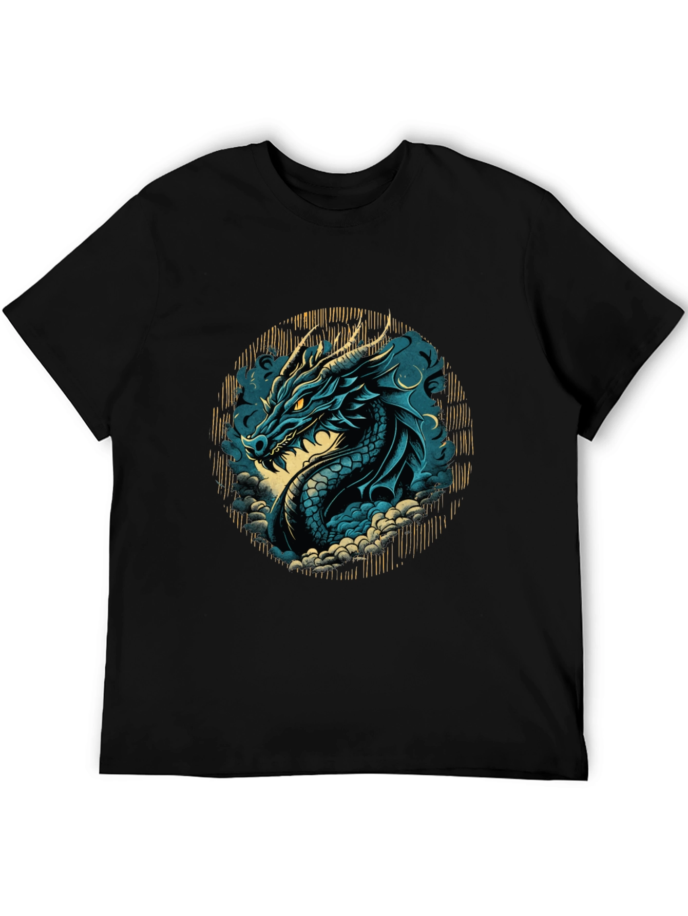 Black Blue Dragon Graphic Tee - Fantasy Style Shirt view 5