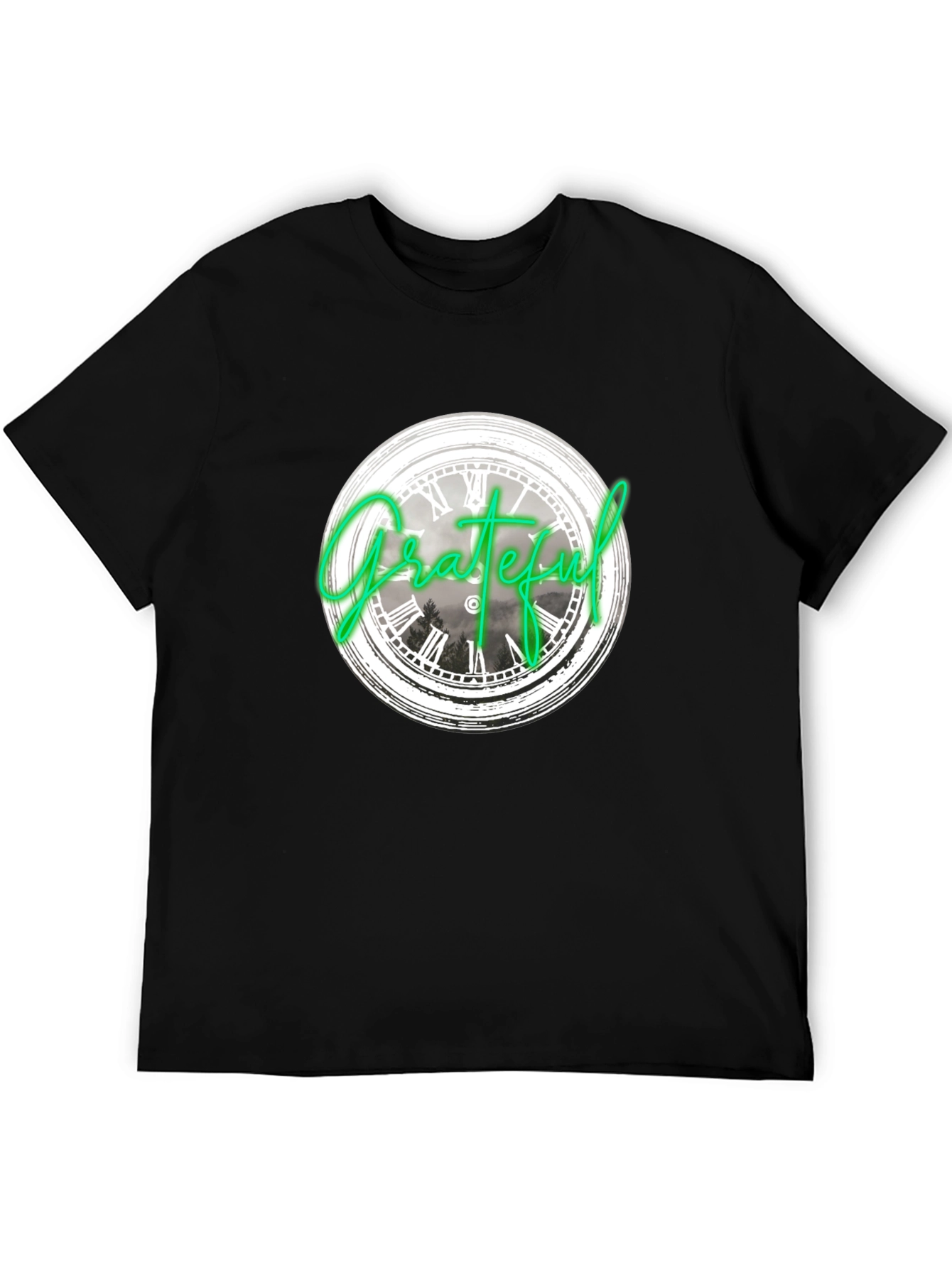 Black Grateful Clock Graphic Tee - Casual Black T-Shirt view 5