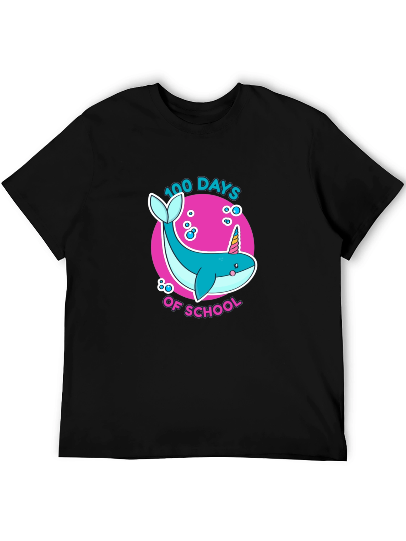 Black 100 Days of School Narwhal Unicorn Kids T-Shirt view 5
