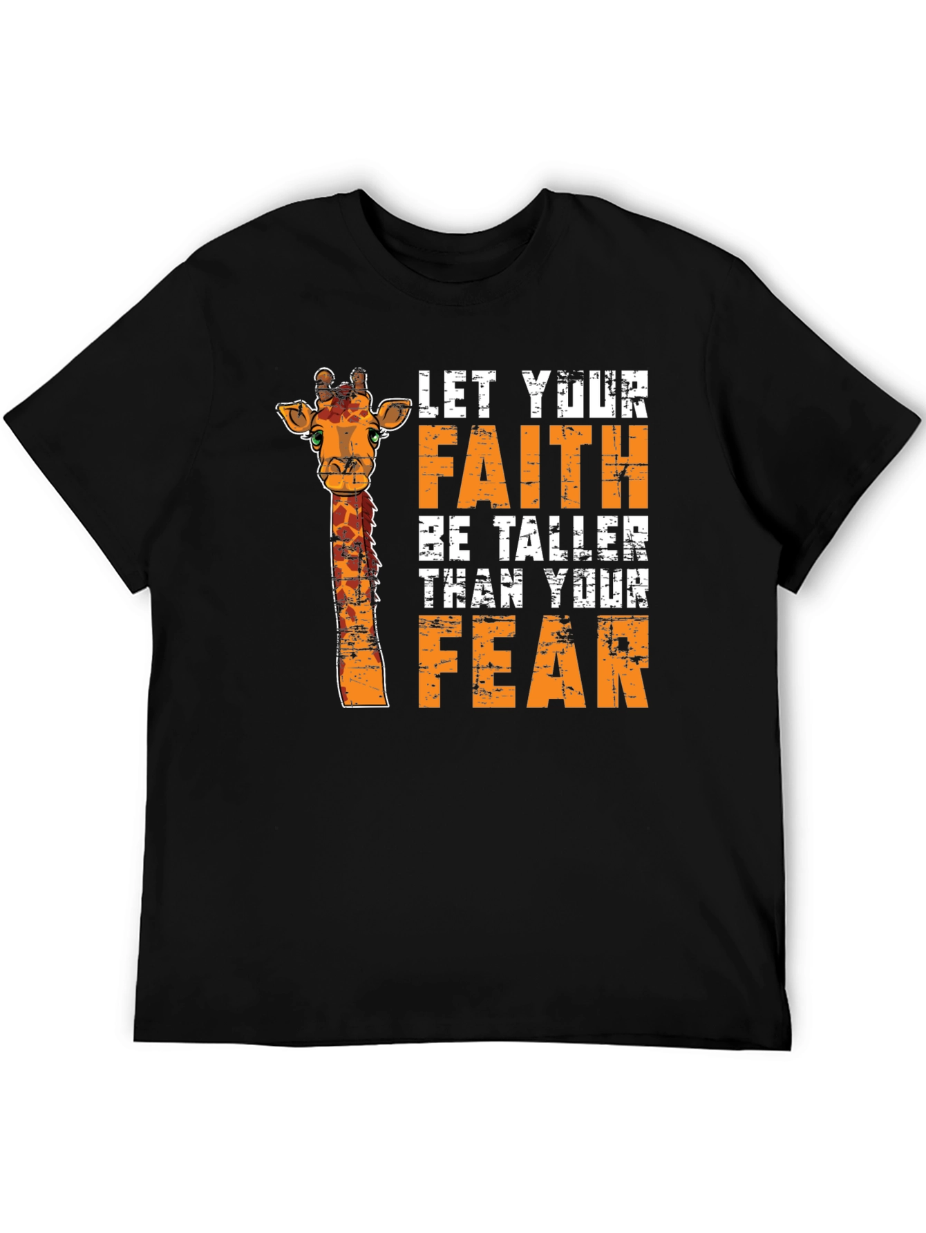 Black Faith Over Fear Giraffe Graphic Tee - Unisex Black T-Shirt view 5
