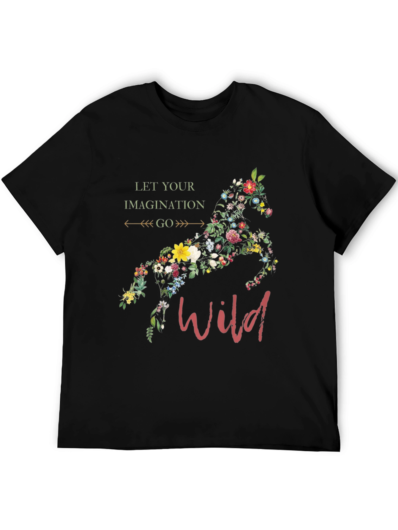 Black Floral Horse Graphic Tee - Let Your Imagination Go Wild! view 5