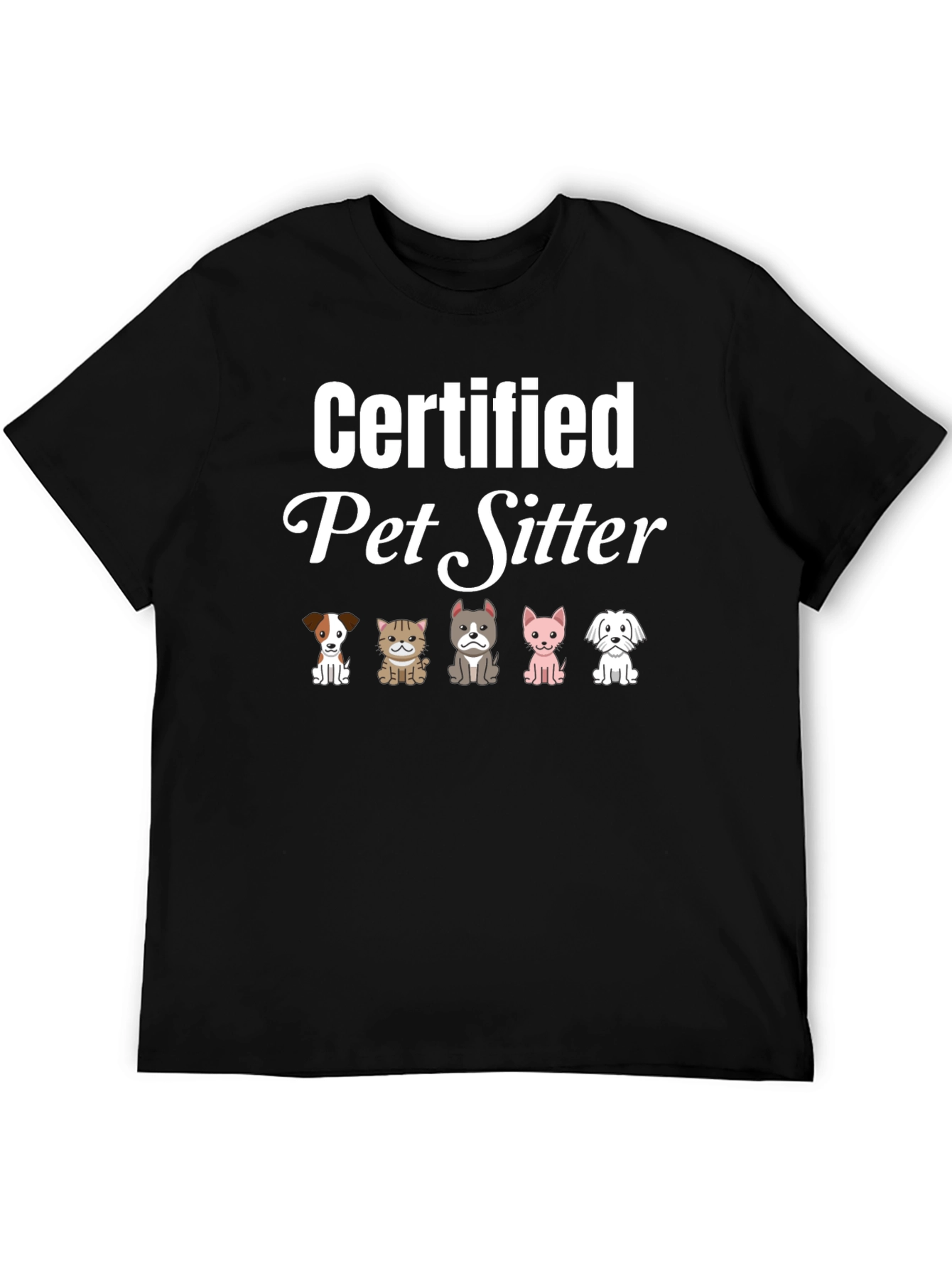 Black Certified Pet Sitter T-Shirt Cute Dogs & Cats view 5