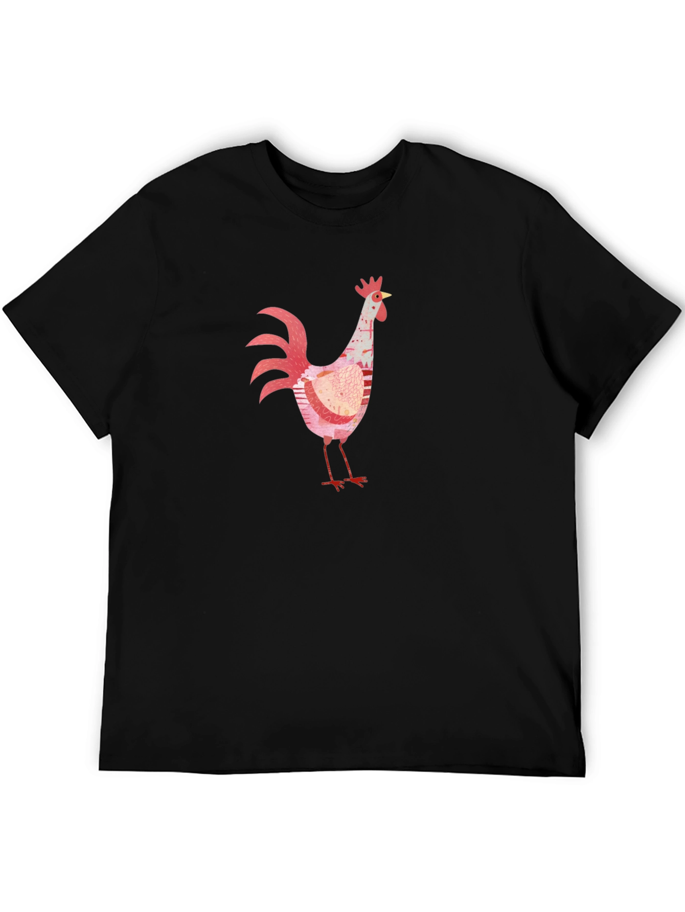 Black Whimsical Rooster Graphic Black T-Shirt view 5