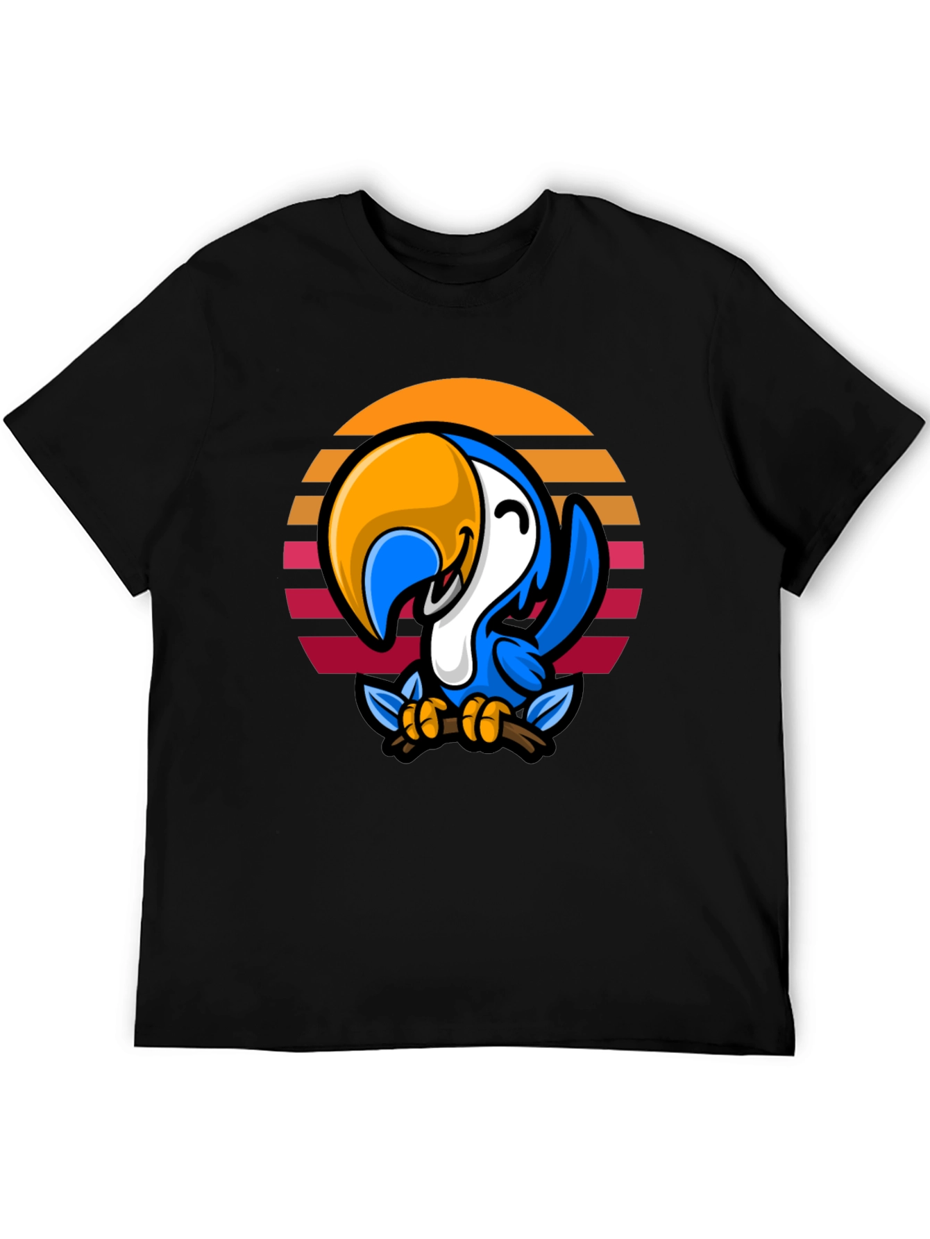 Black Retro Parrot Graphic Tee - Black Cotton Blend view 5