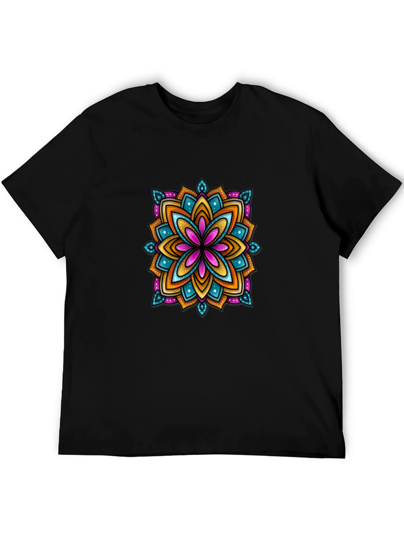 Black Vibrant Mandala Graphic Black T-Shirt view 5