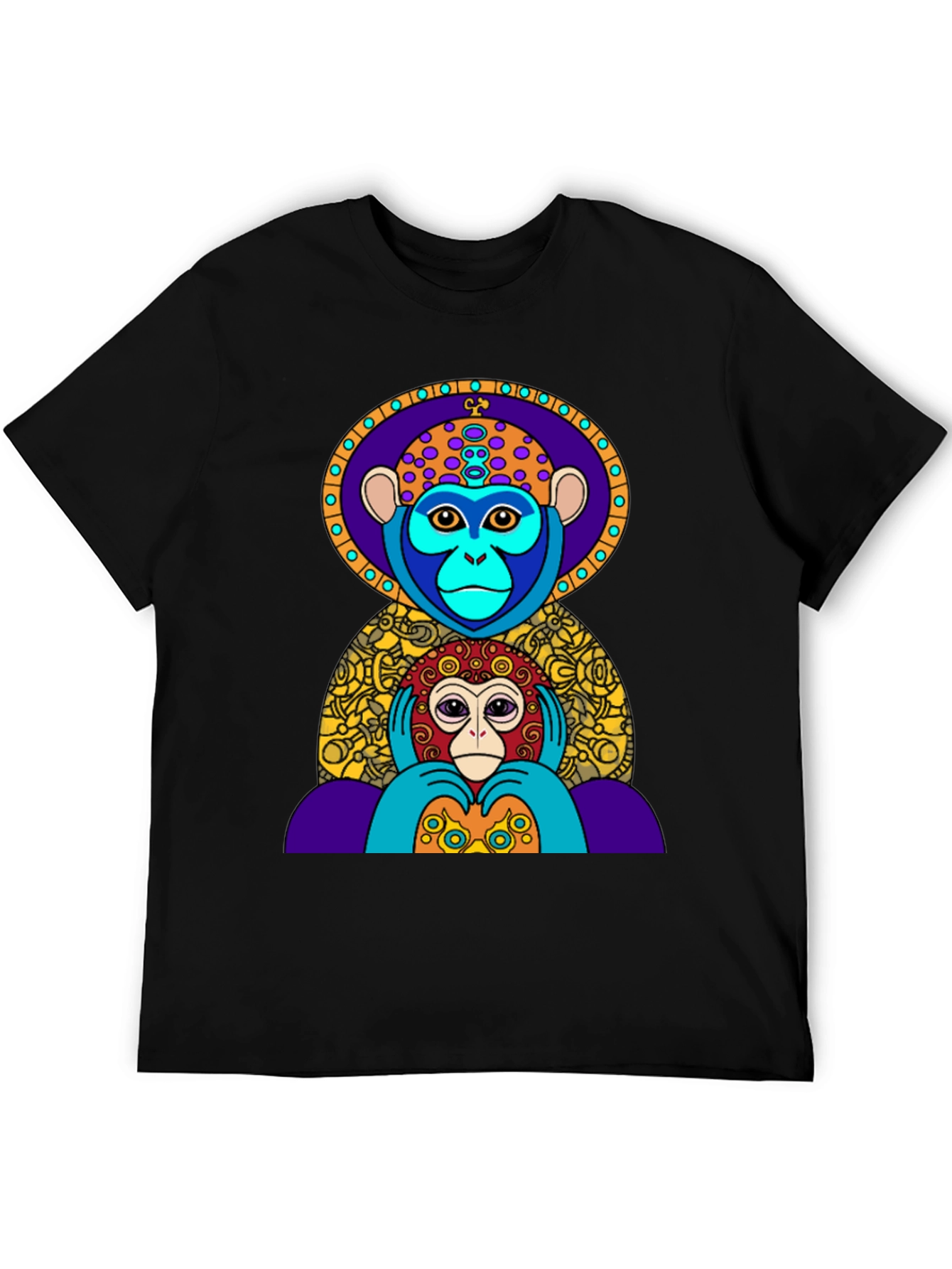 Black Colorful Monkey Graphic Tee - Artistic Design view 5