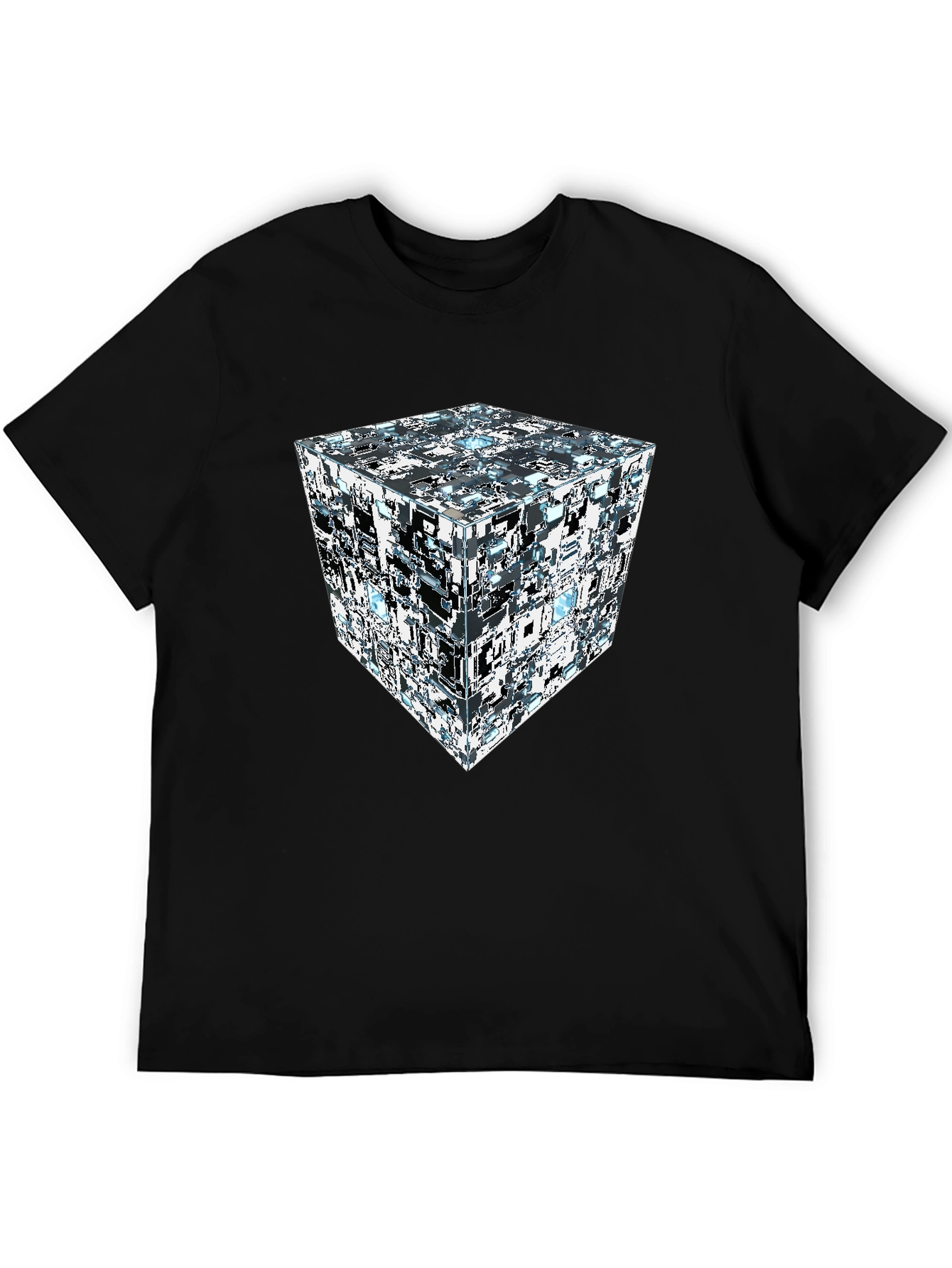 Black Abstract Cube Print Black T-Shirt view 5