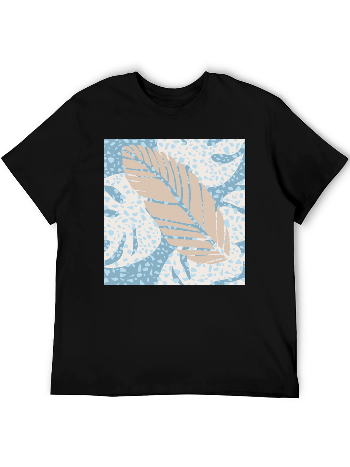 Tropical Leaf Print Black Tee - 5