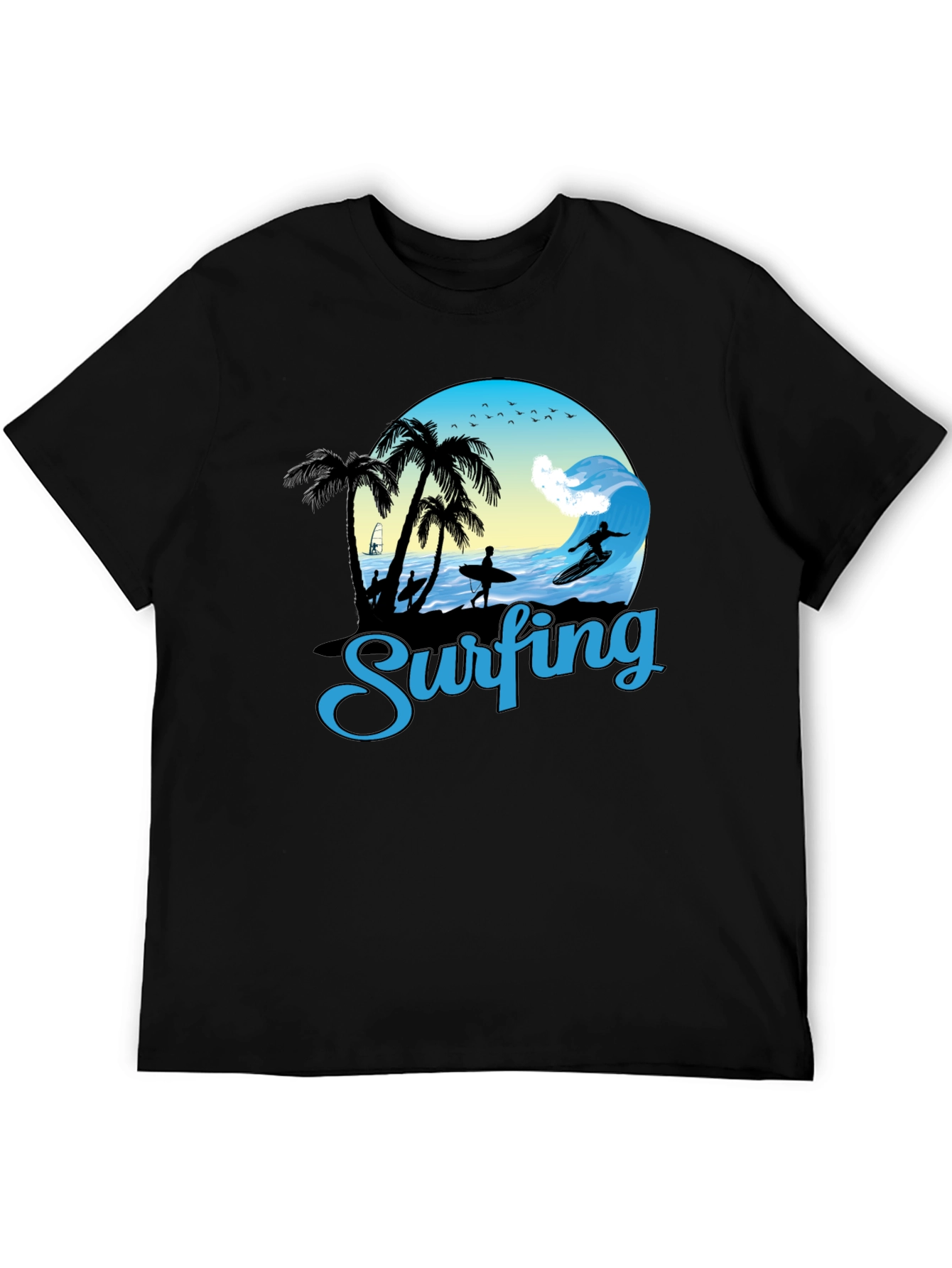 Black Surfing Graphic T-Shirt - Black Cotton Tee view 5