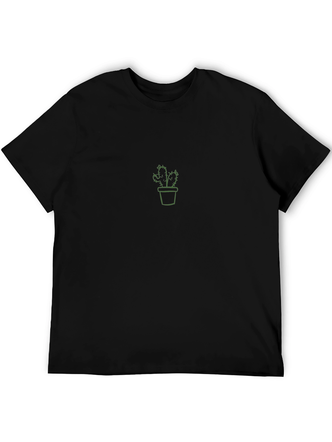 Black Minimalist Cactus T-Shirt - Black Cotton Tee view 5