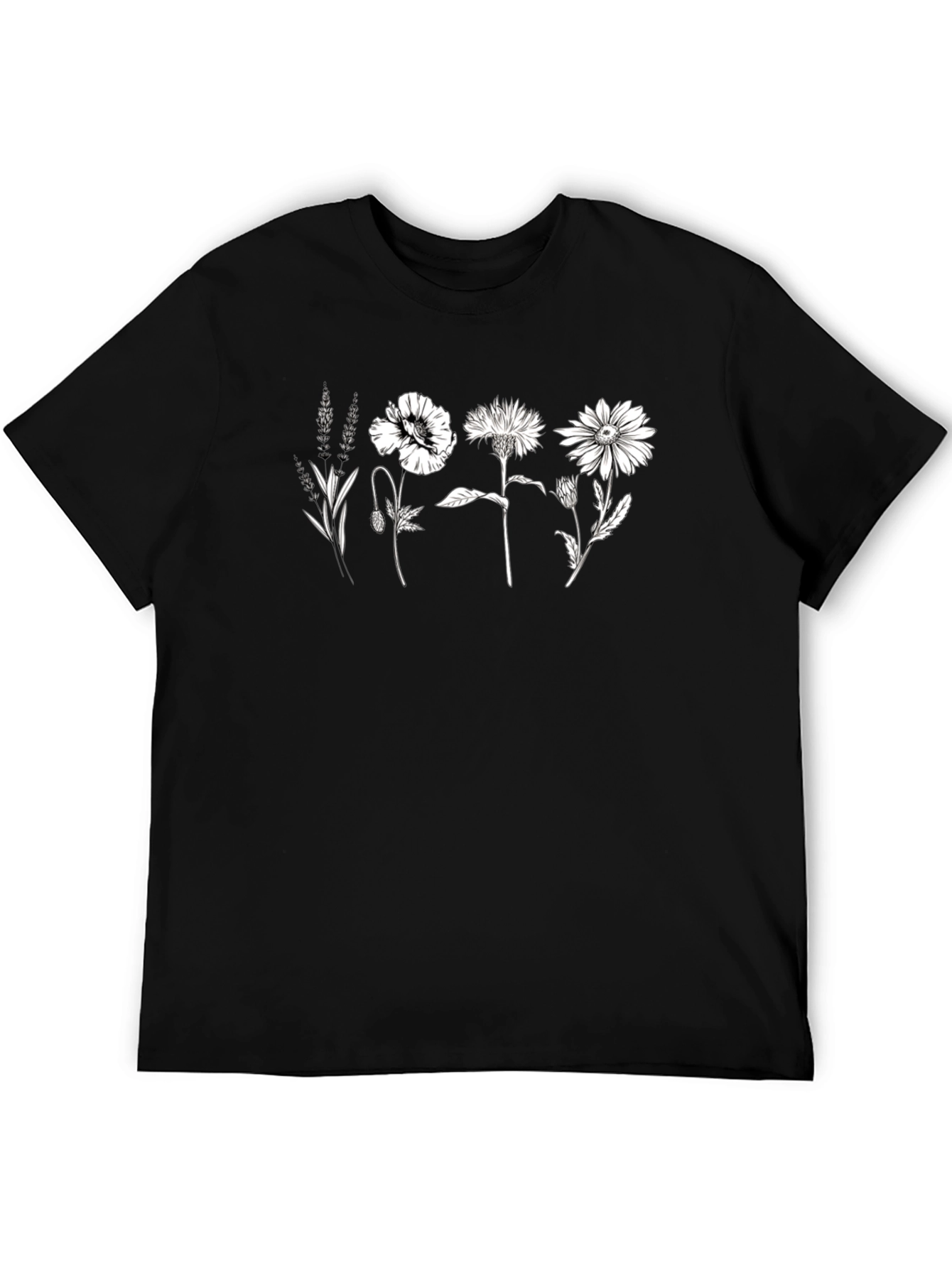 Black Floral Print Black Crew Neck T-Shirt view 5