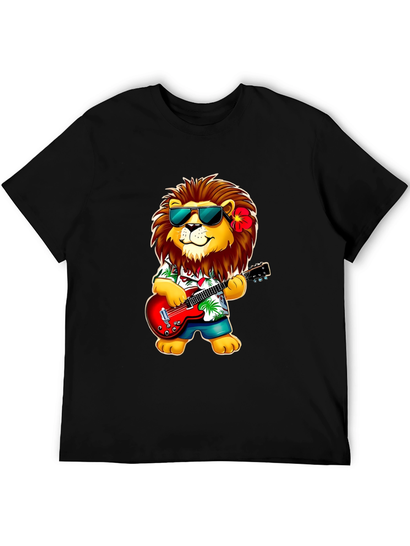 Black Lion Guitarist Graphic Tee - Cool Novelty Shirt view 5