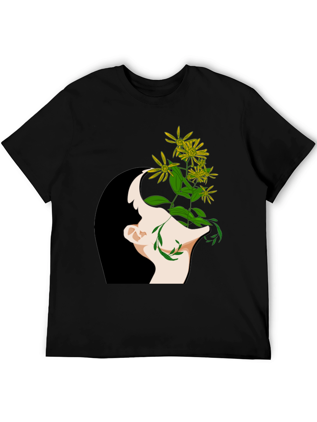 Black Floral Mind Black T-Shirt - Artistic Graphic Tee view 5