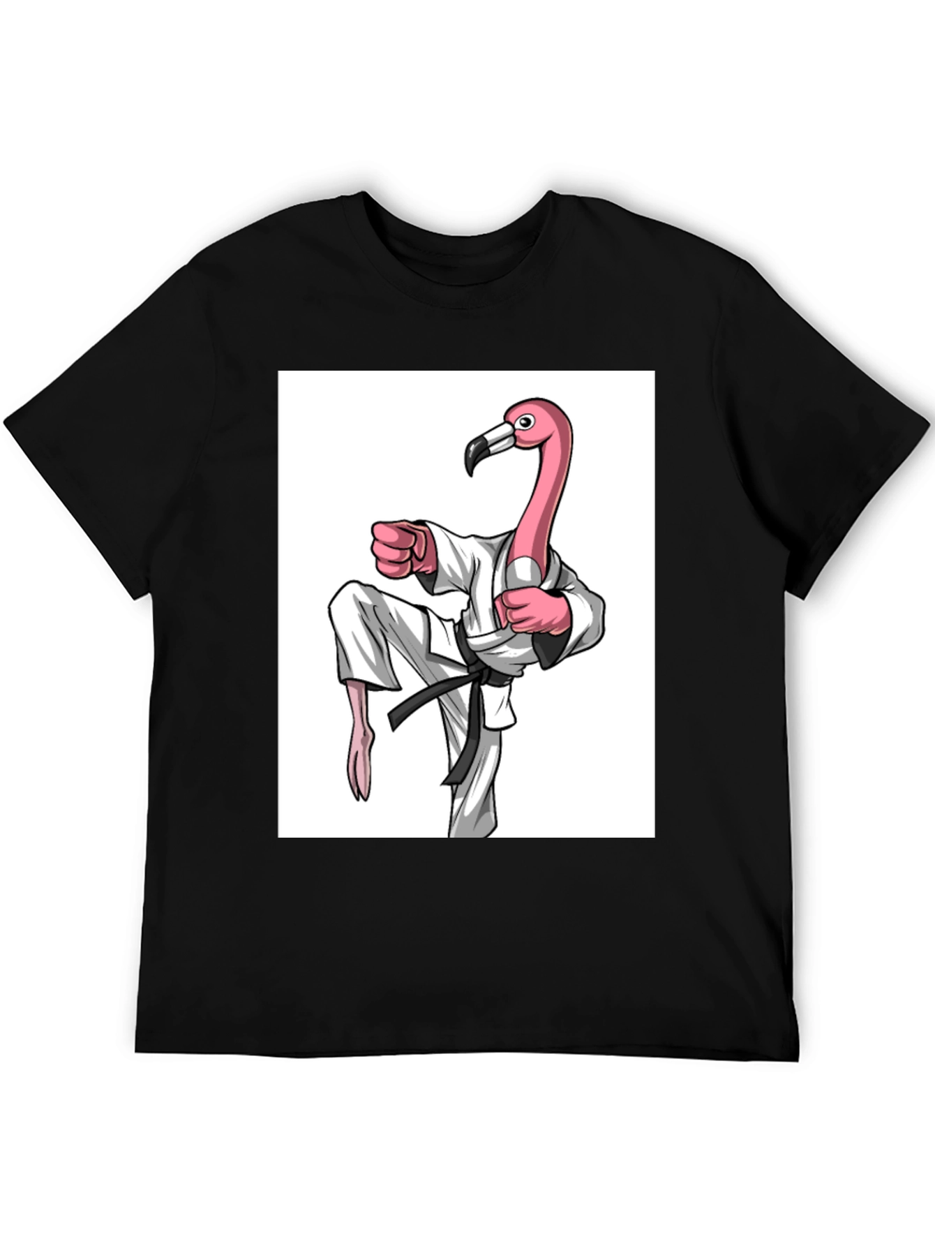 Black Karate Flamingo Black T-Shirt - Unique Graphic Tee view 5